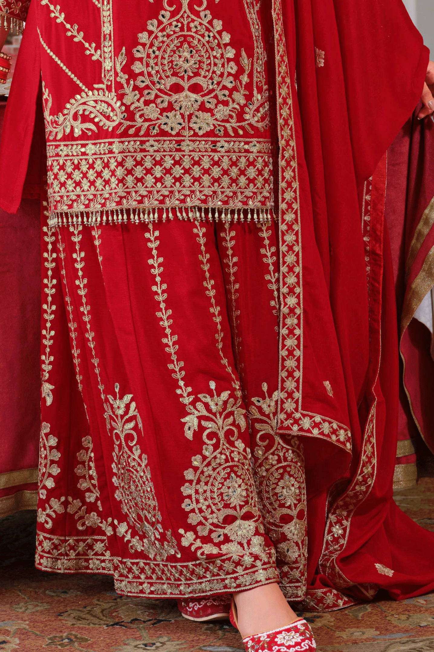 Red Readymade Heavy Work Chinon Palazzo Suit-SS651_5_SareeButa.com
