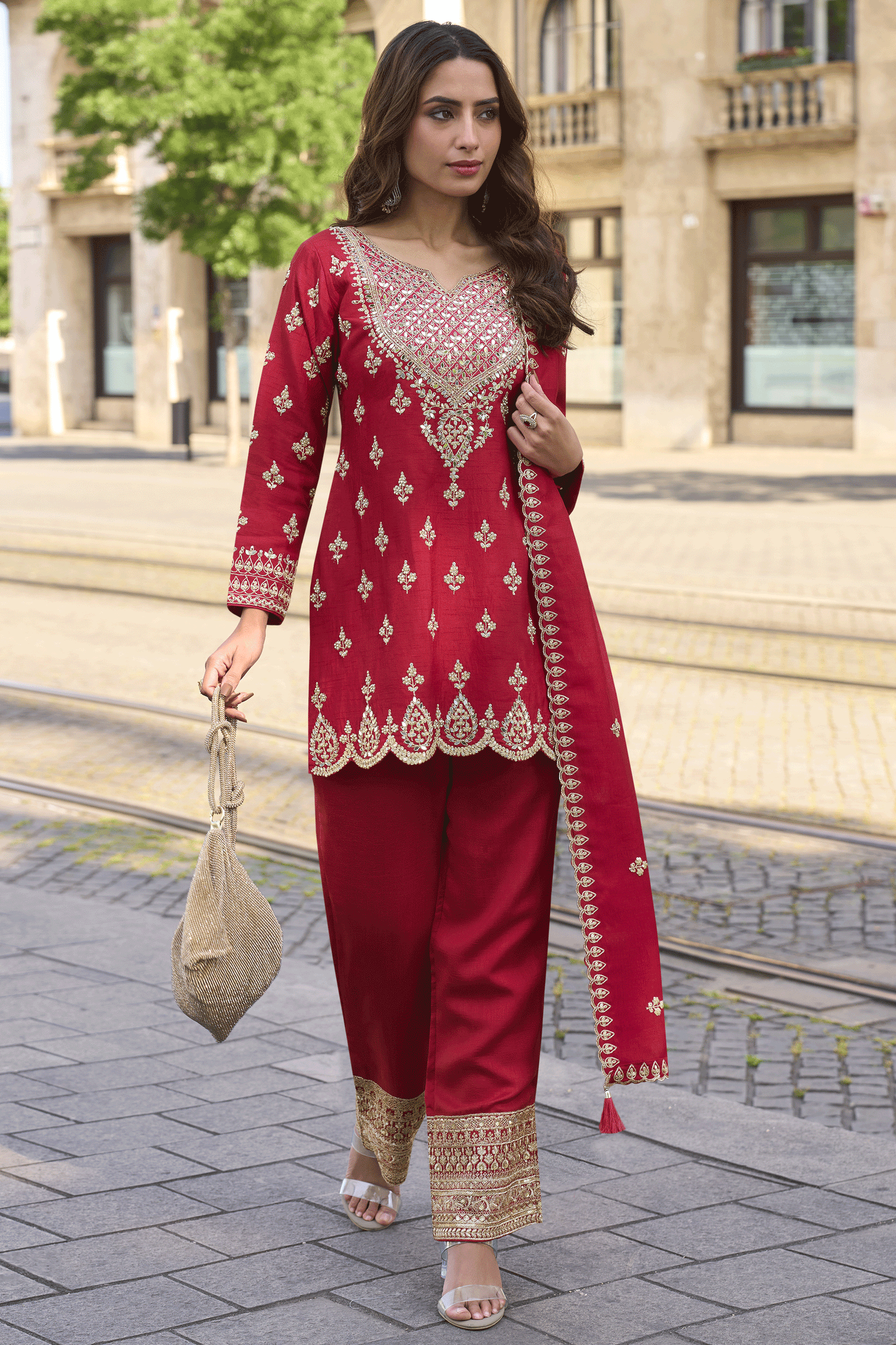 Red Readymade Simar Silk Palazzo Suit-SS625_1_SareeButa.com