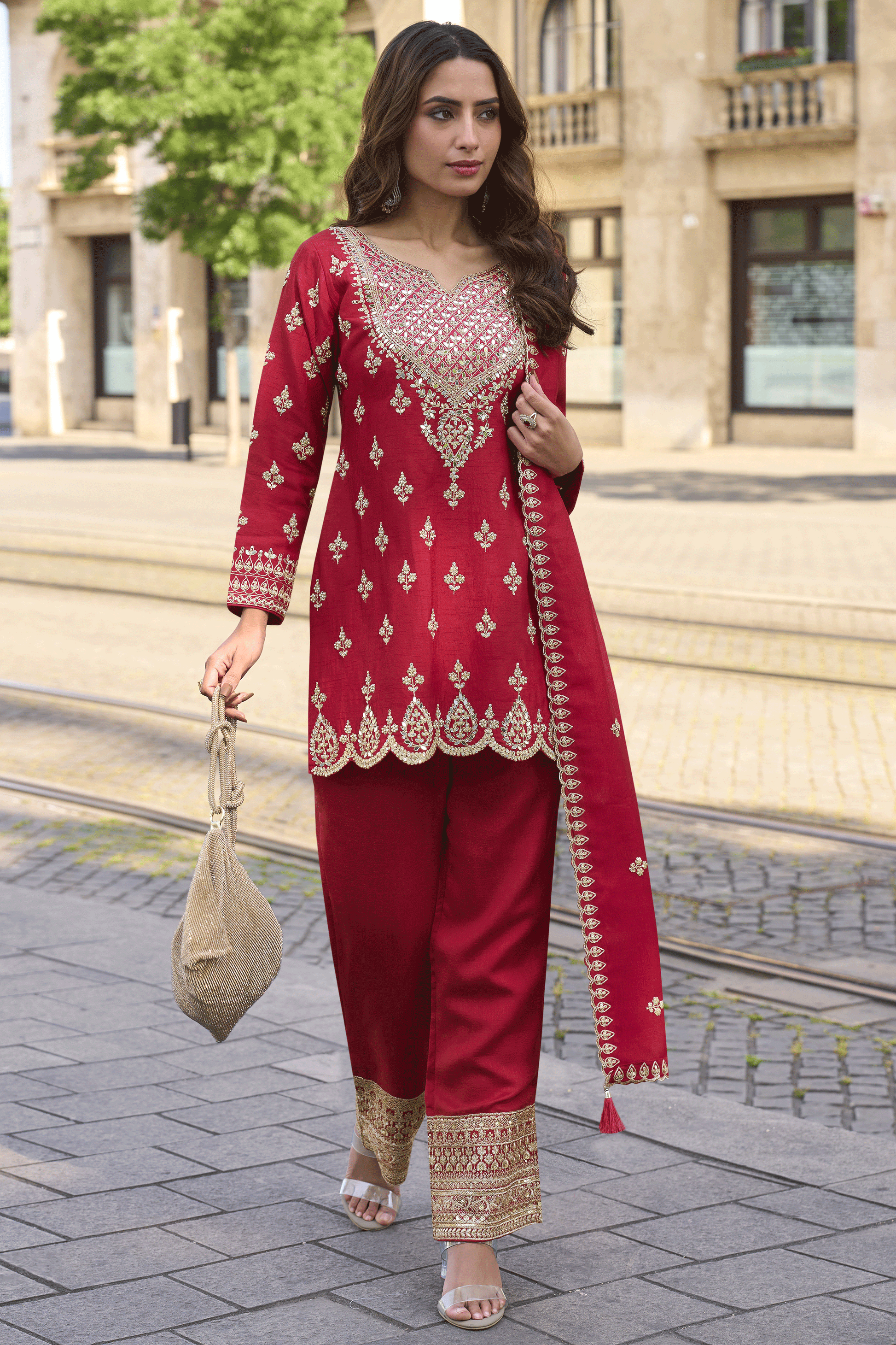 Red Readymade Simar Silk Palazzo Suit-SS625_1_SareeButa.com