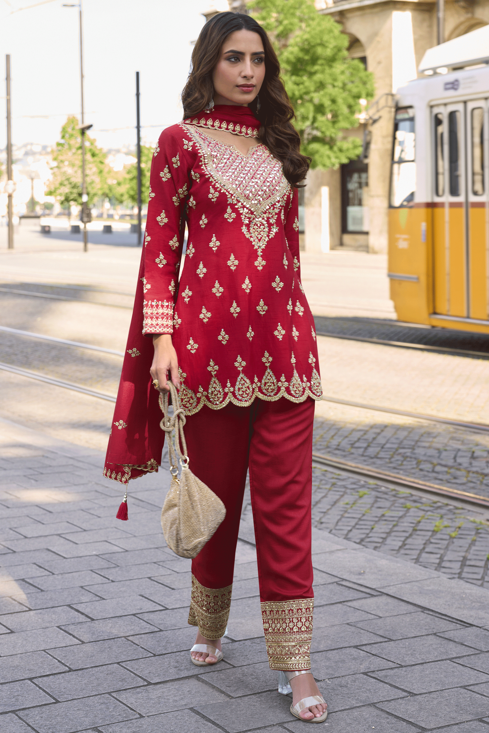 Red Readymade Simar Silk Palazzo Suit-SS625_3_SareeButa.com