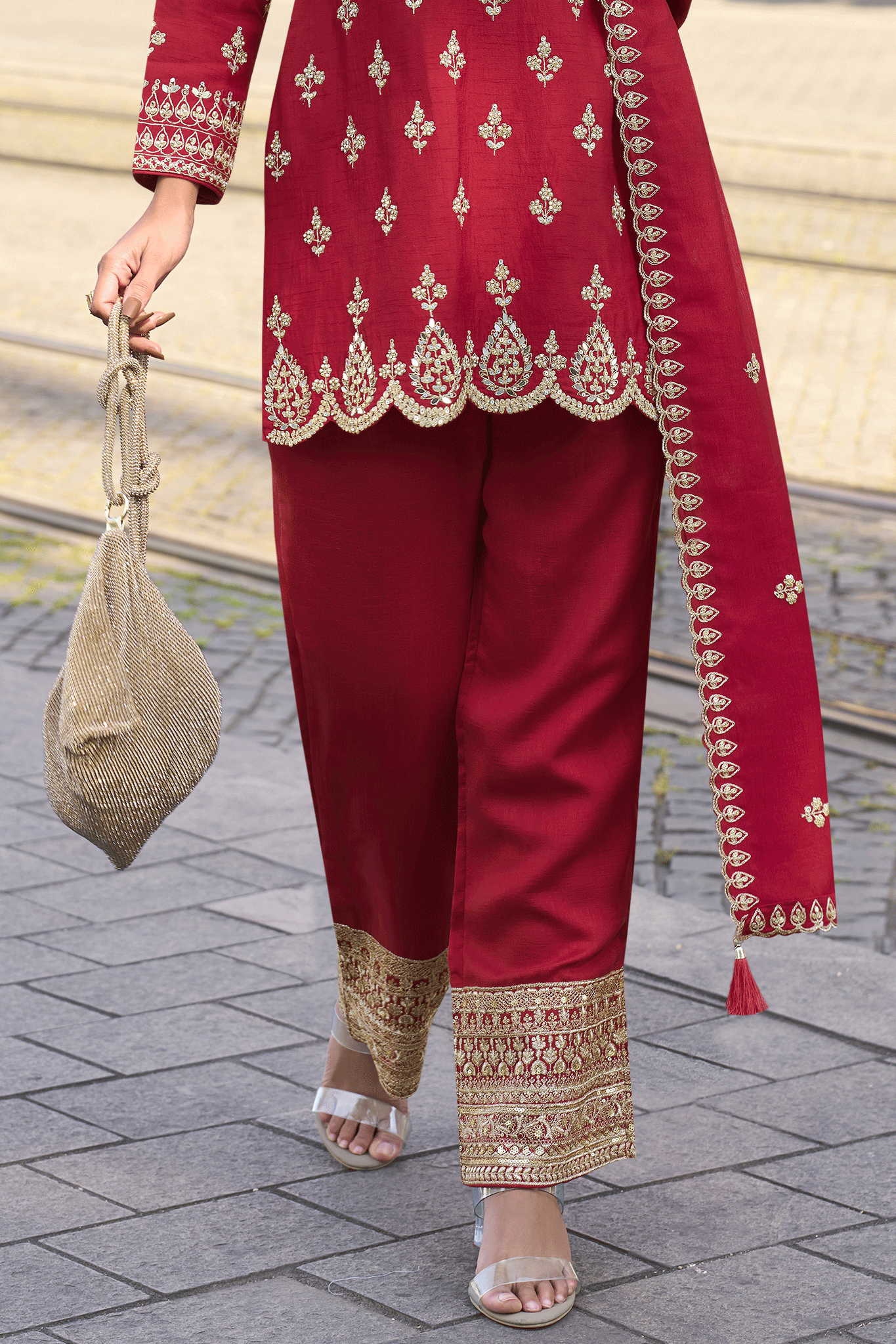 Red Readymade Simar Silk Palazzo Suit-SS625_4_SareeButa.com