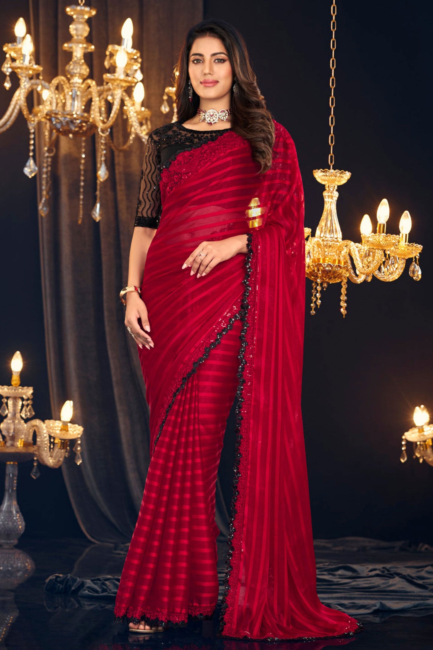 Red Satin Georgette Saree-ZB131300_1