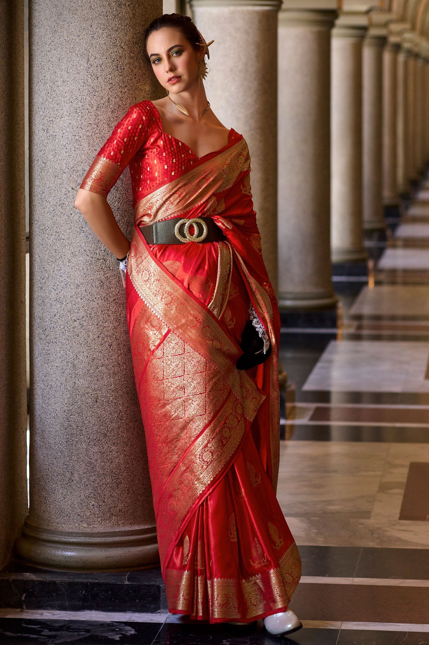 Red Woven Satin Crepe Saree-ZB133066_3_SareeButa.com