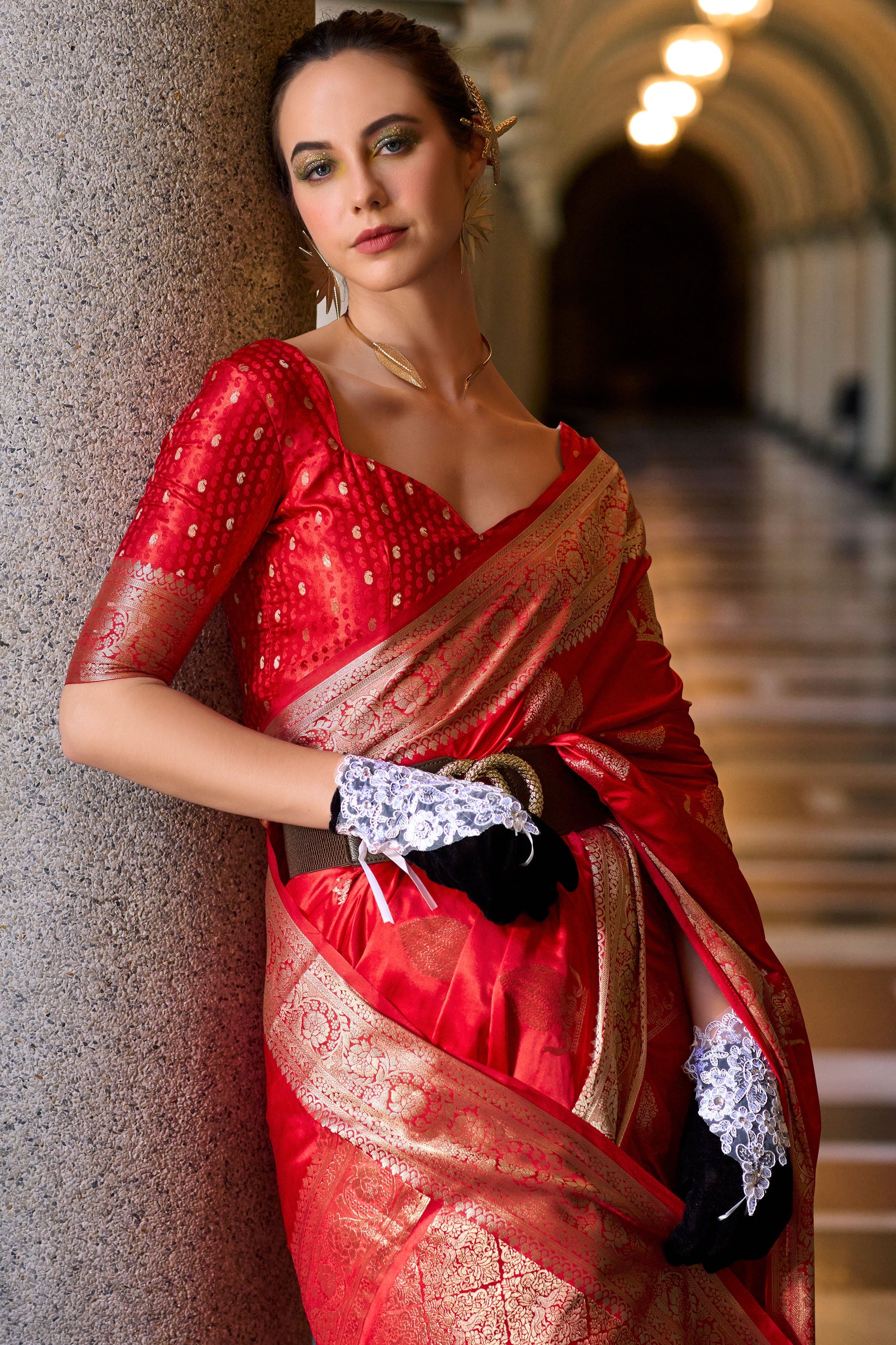 Red Woven Satin Crepe Saree-ZB133066_4_SareeButa.com