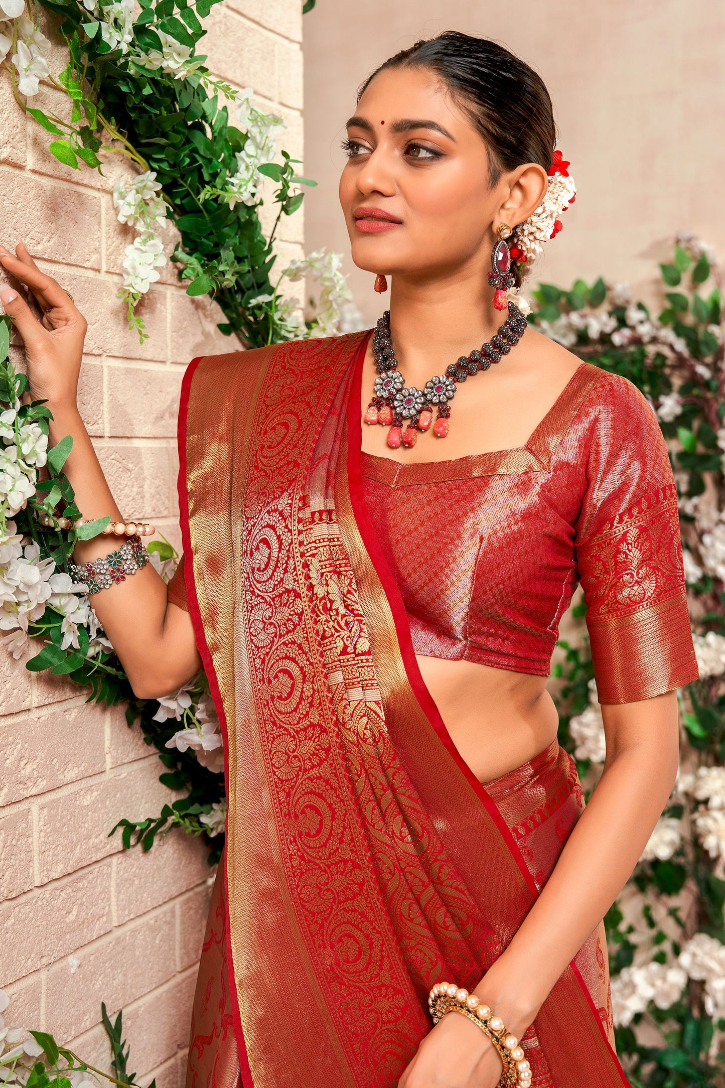 Red Zari Work Silk Saree-ZB133059_2_SareeButa.com