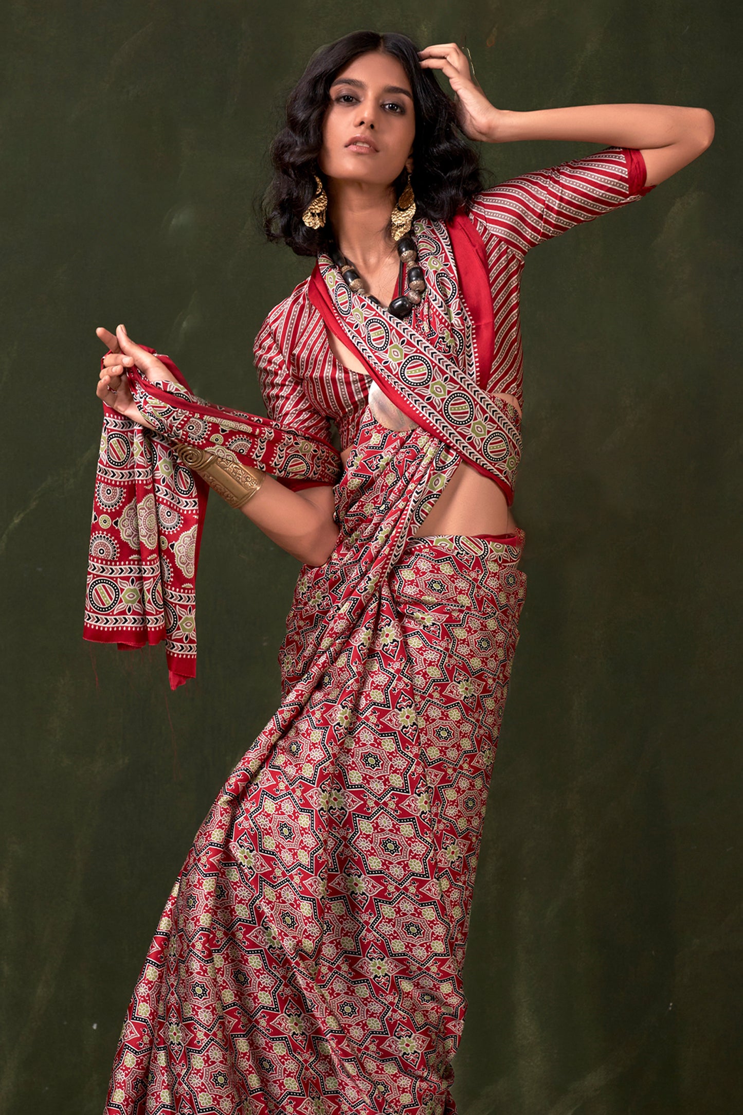 Red Ajarakh Print Satin Crepe Saree-SAR12413_2_SareeButa.com