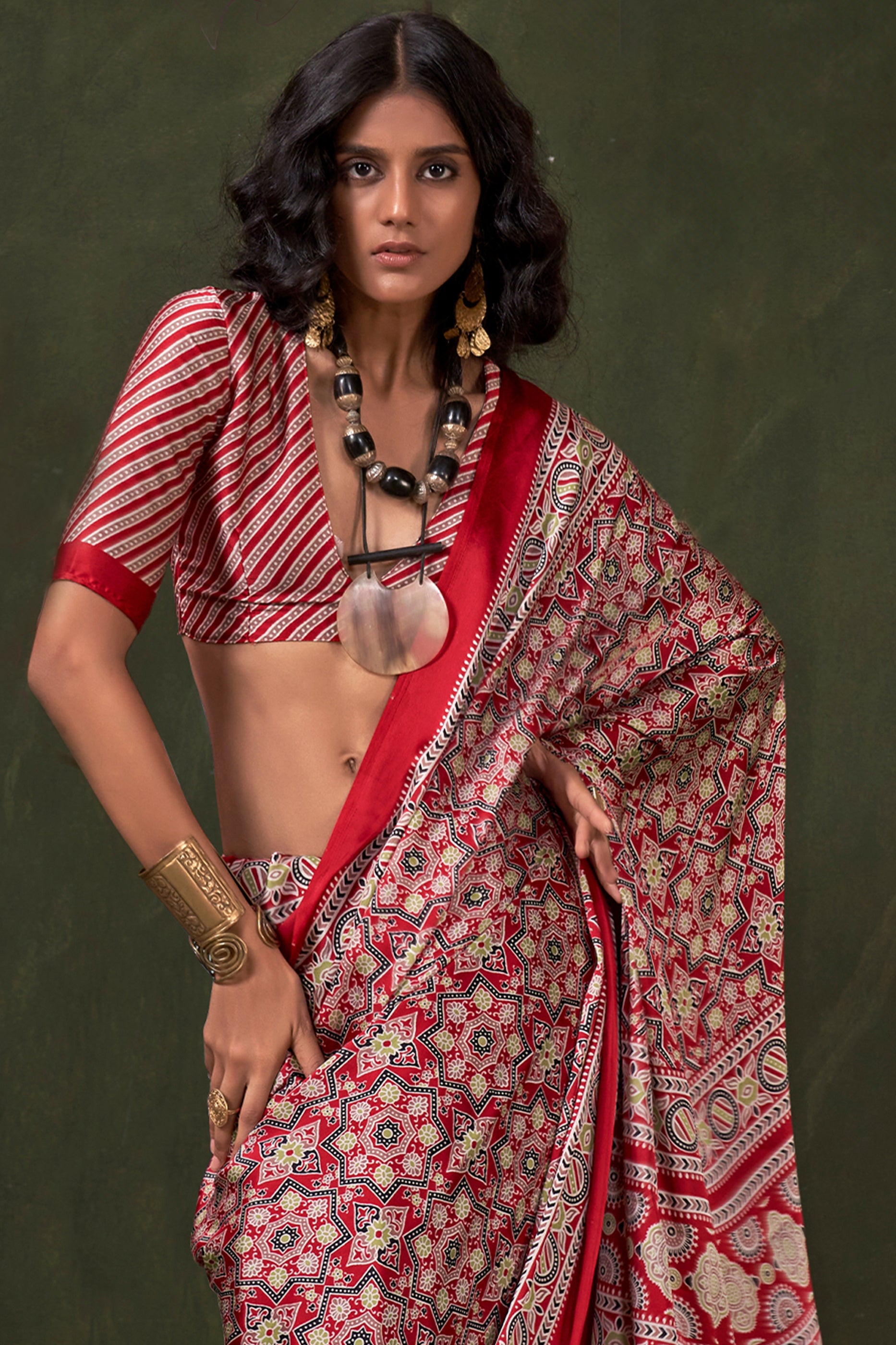 Red Ajarakh Print Satin Crepe Saree-SAR12413_3_SareeButa.com