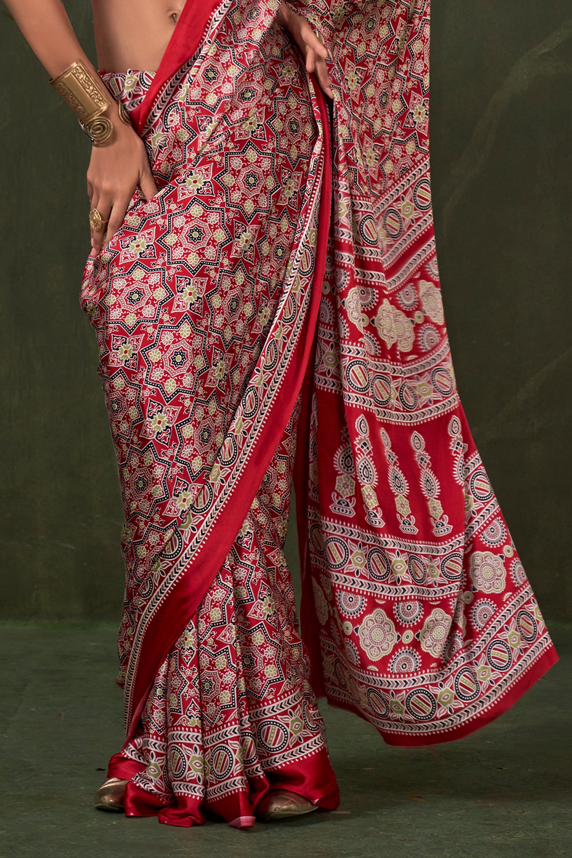Red Ajarakh Print Satin Crepe Saree-SAR12413_4_SareeButa.com