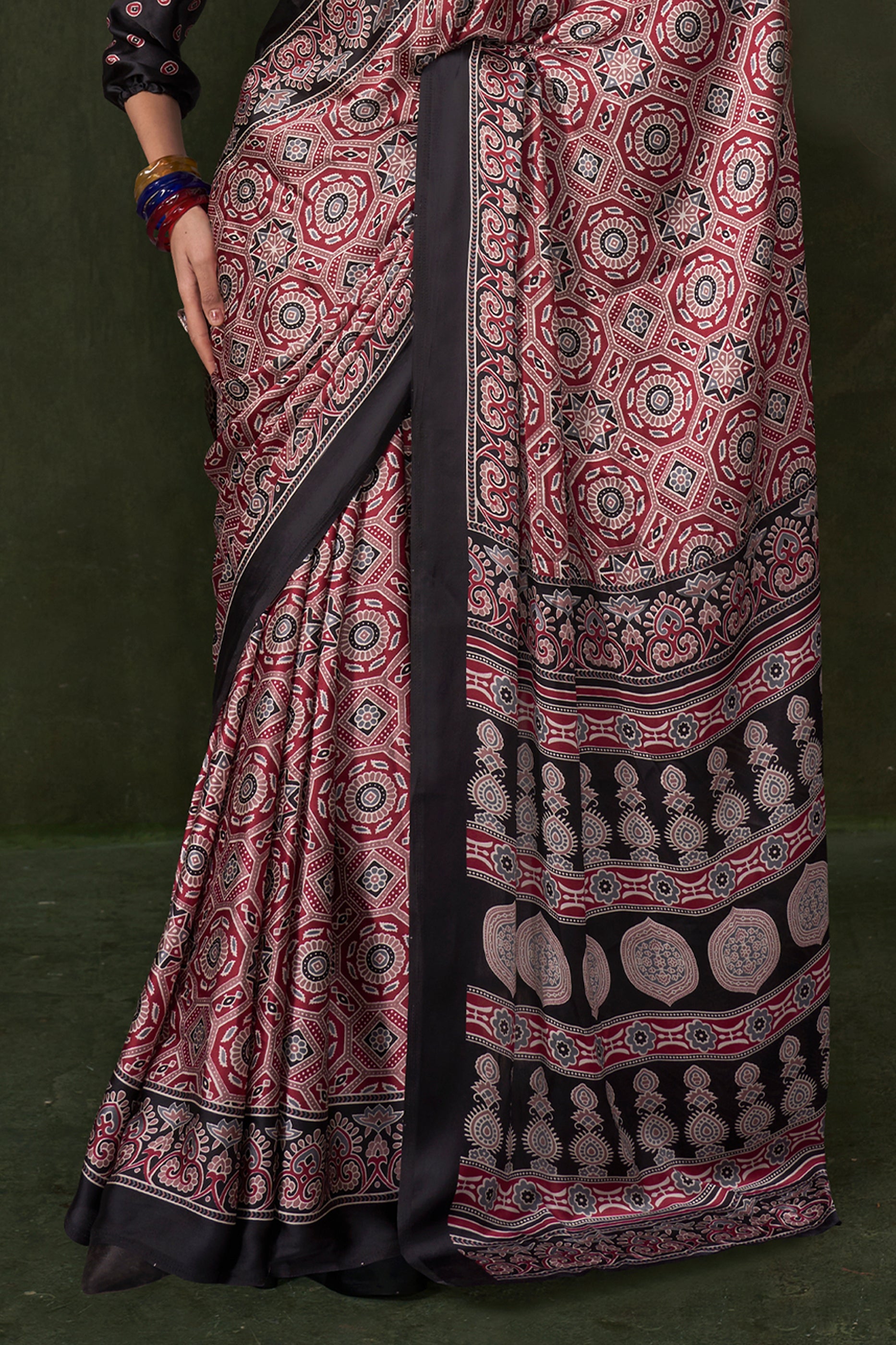 Red Ajarakh Print Satin Crepe Saree-SAR12415_4_SareeButa.com