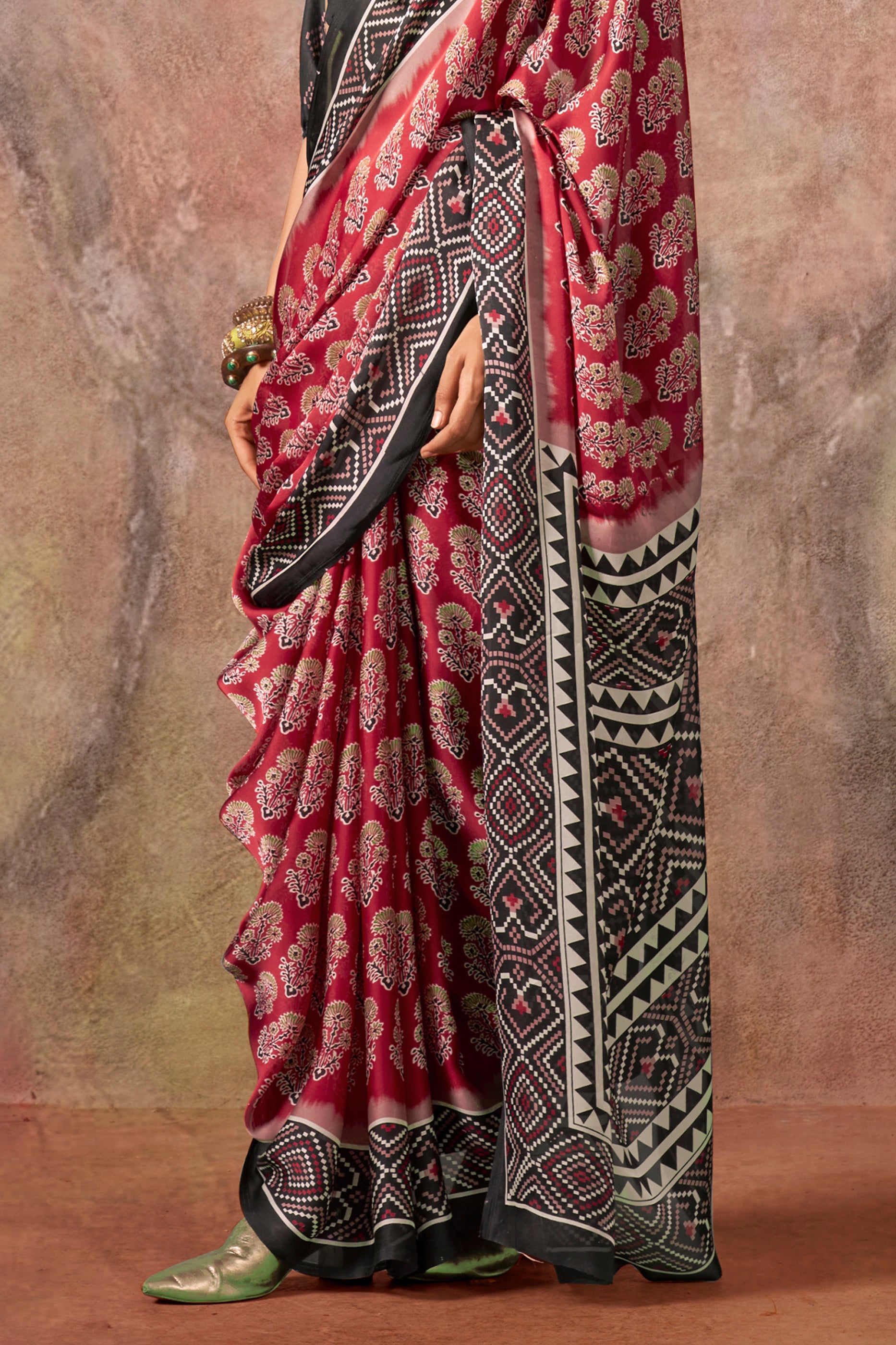 Red Ajarakh Print Satin Georgette Saree-SAR12428_4_SareeButa.com