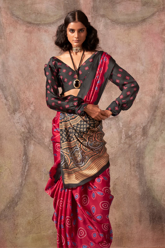 Red Ajarakh Print Satin Georgette Saree-SAR12431_2_SareeButa.com