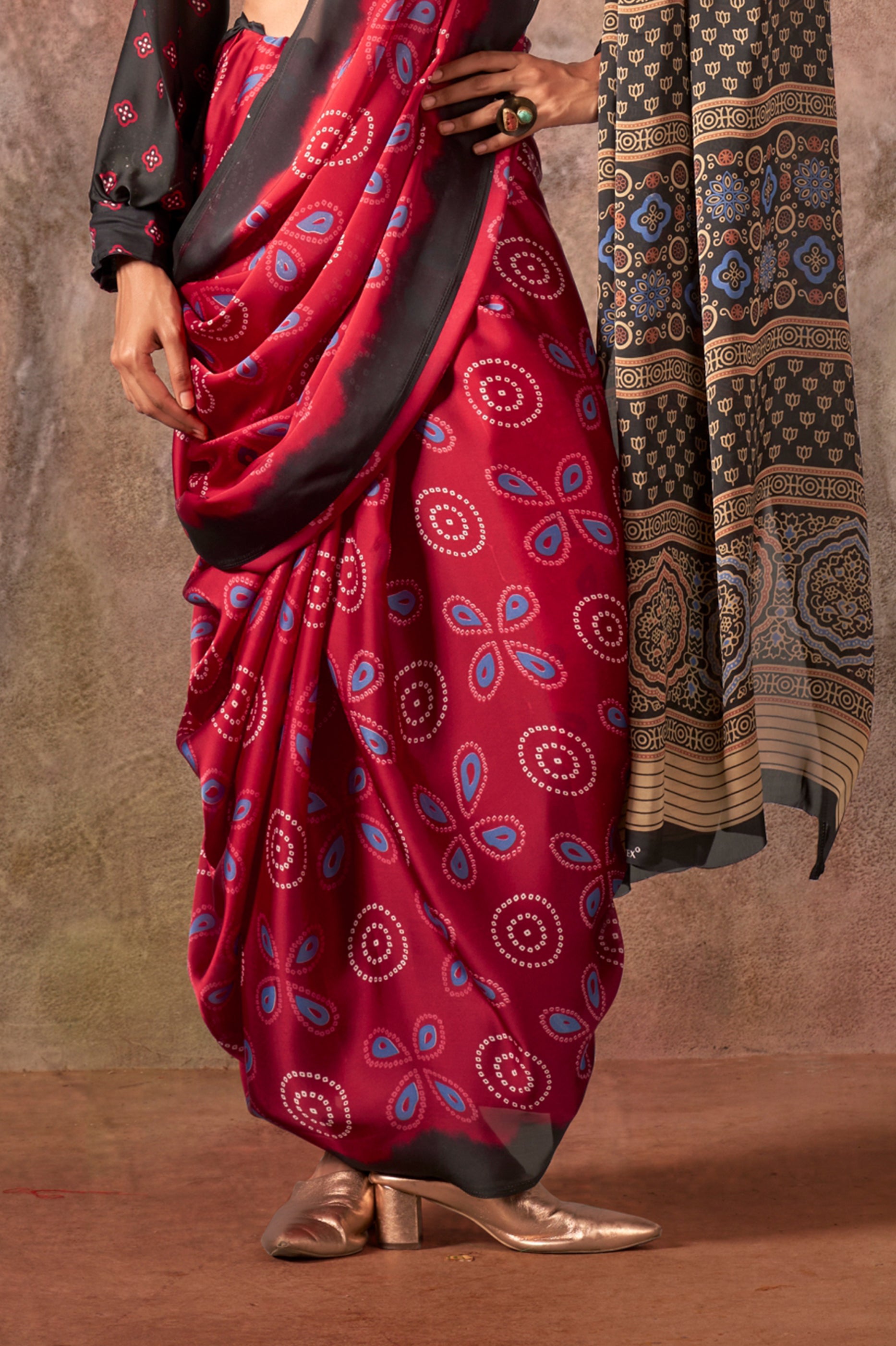 Red Ajarakh Print Satin Georgette Saree-SAR12431_4_SareeButa.com