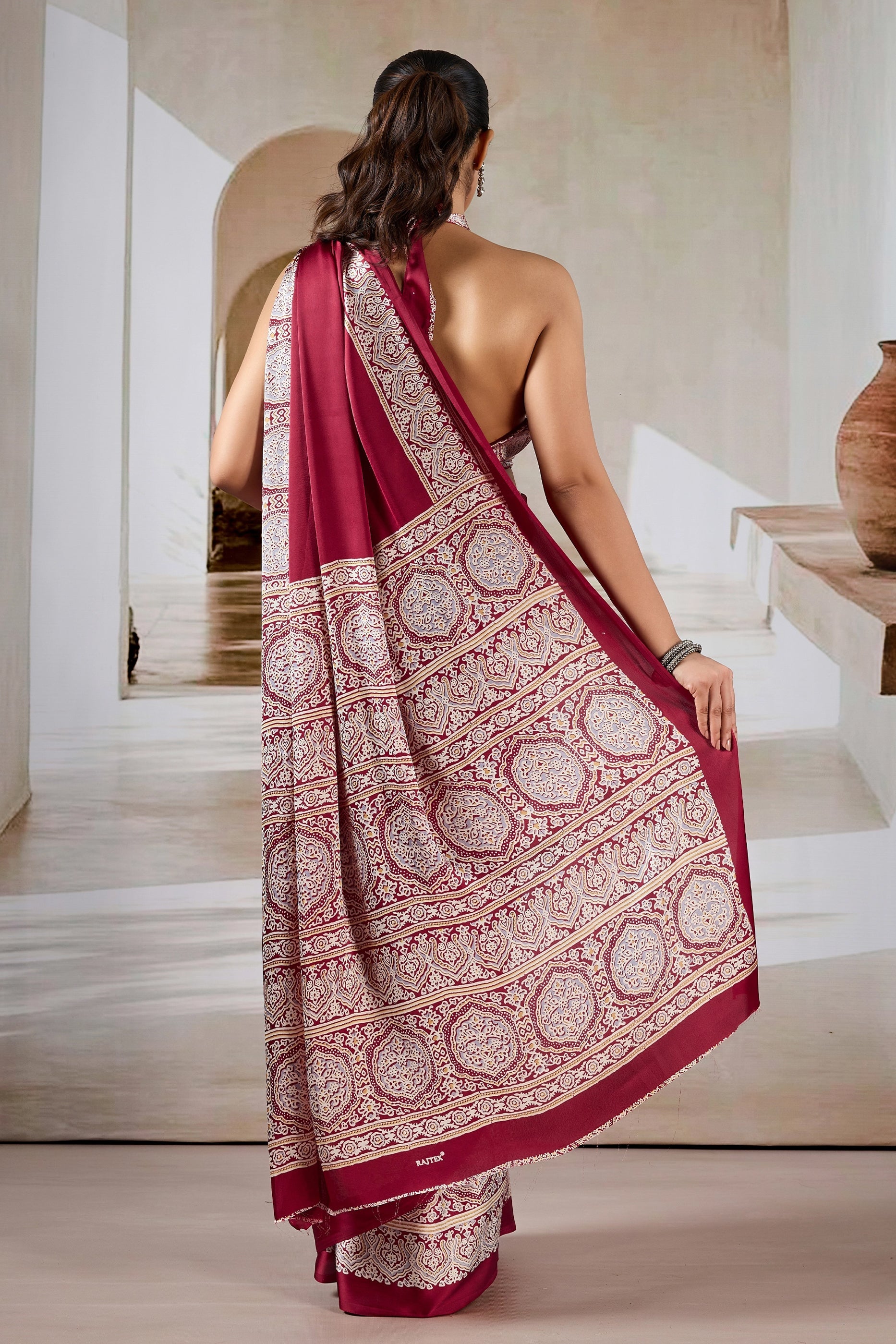 Red Ajrakh Print Satin Saree-SAR11480_3_SareeButa.com