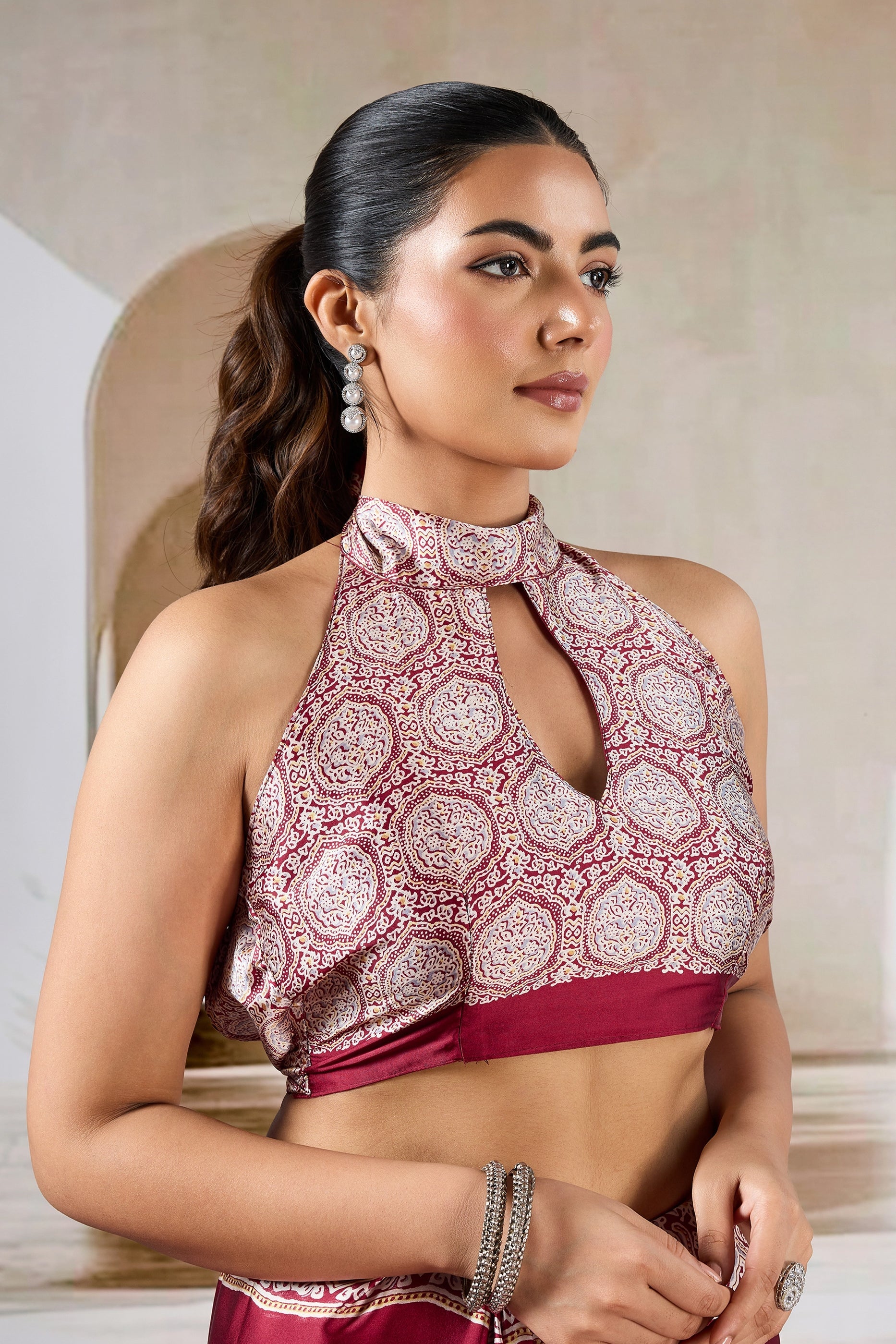 Red Ajrakh Print Satin Saree-SAR11480_4_SareeButa.com