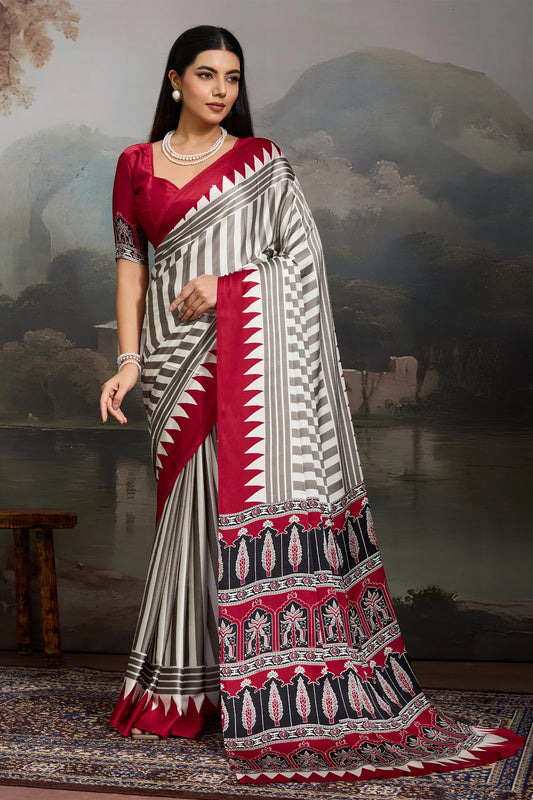 Red Ajrakh Print Satin Saree-SAR11871_1_SareeButa.com
