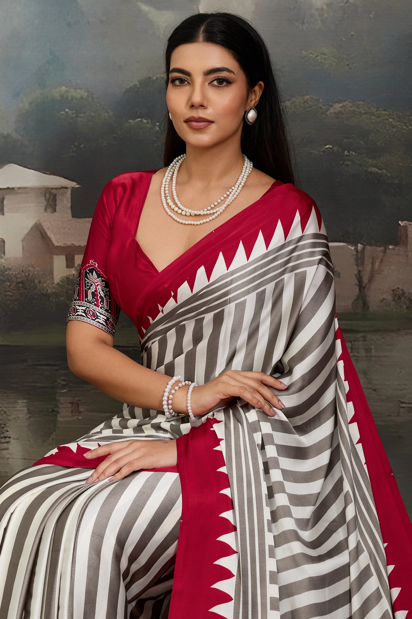Red Ajrakh Print Satin Saree-SAR11871_2_SareeButa.com