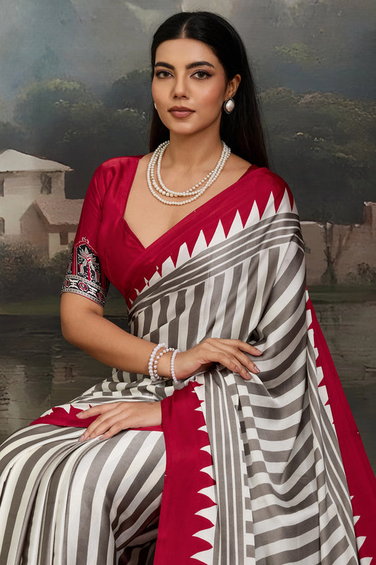 Red Ajrakh Print Satin Saree-SAR11871_2_SareeButa.com