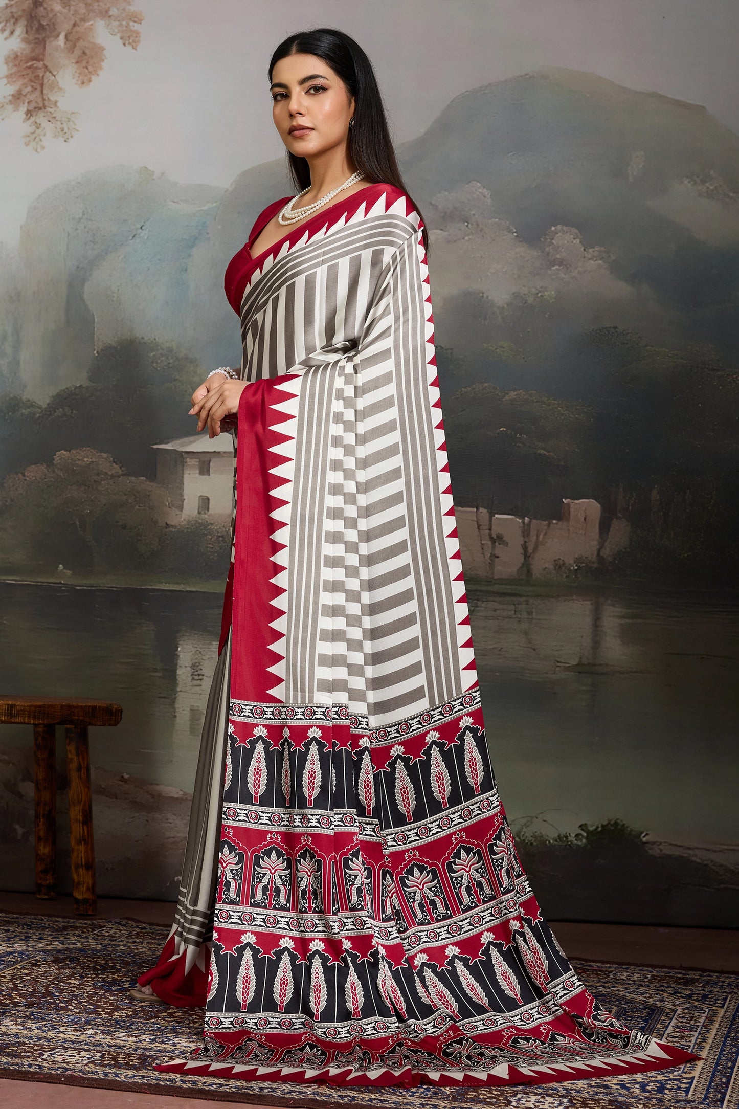 Red Ajrakh Print Satin Saree-SAR11871_4_SareeButa.com