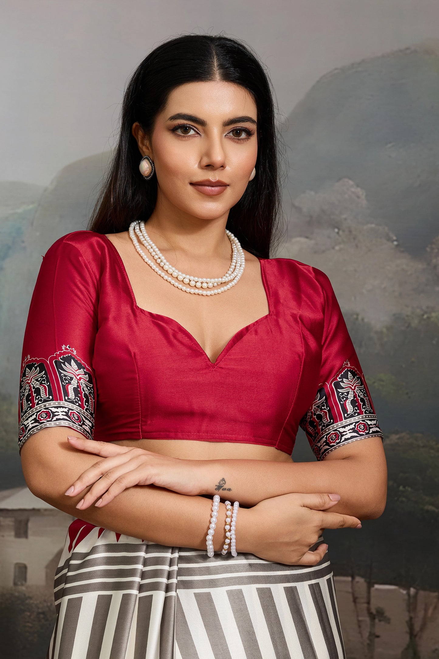 Red Ajrakh Print Satin Saree-SAR11871_5_SareeButa.com