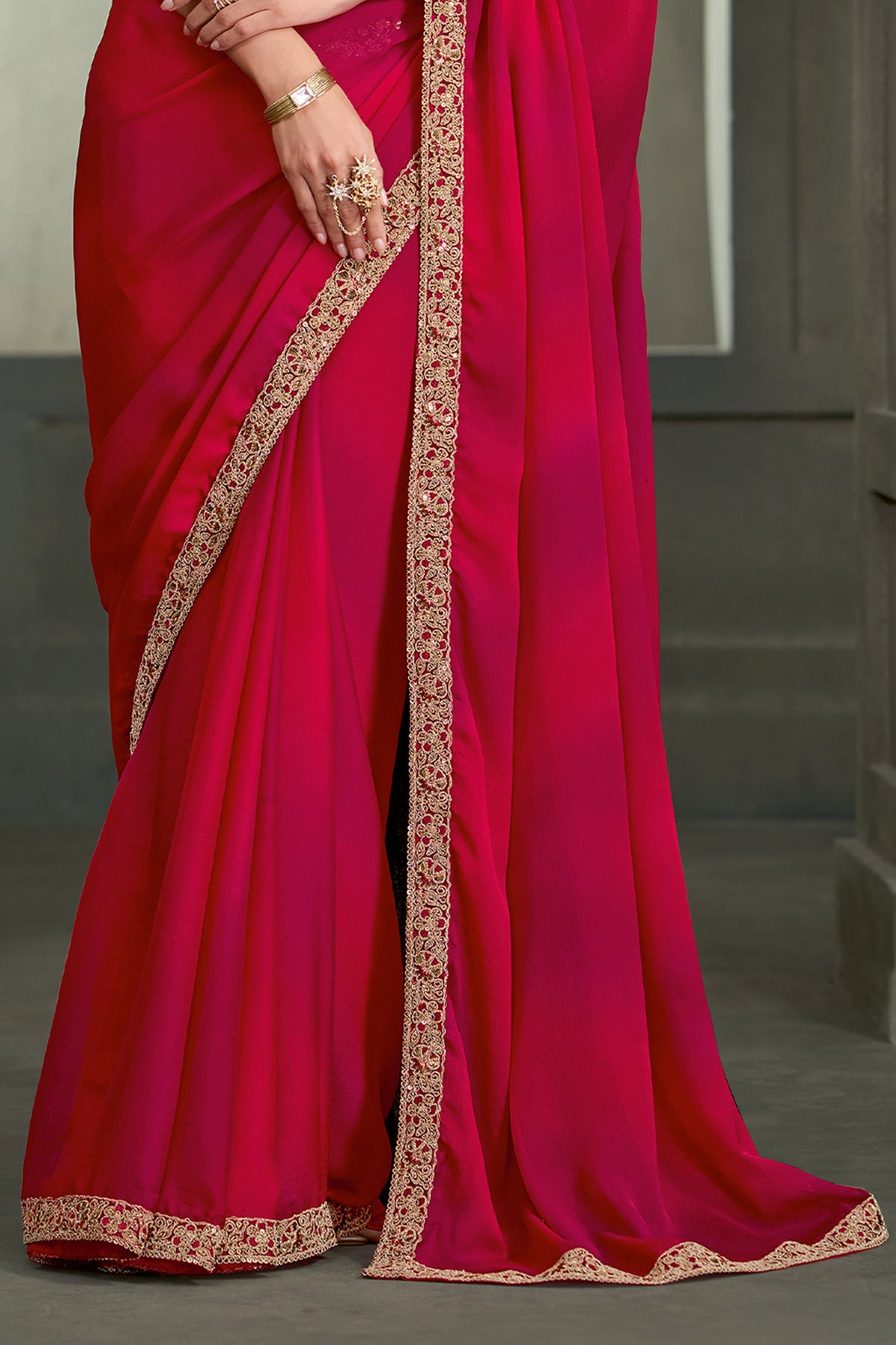 Red And Pink Embroidered Chiffon Saree-SAR13292_4_SareeButa.com