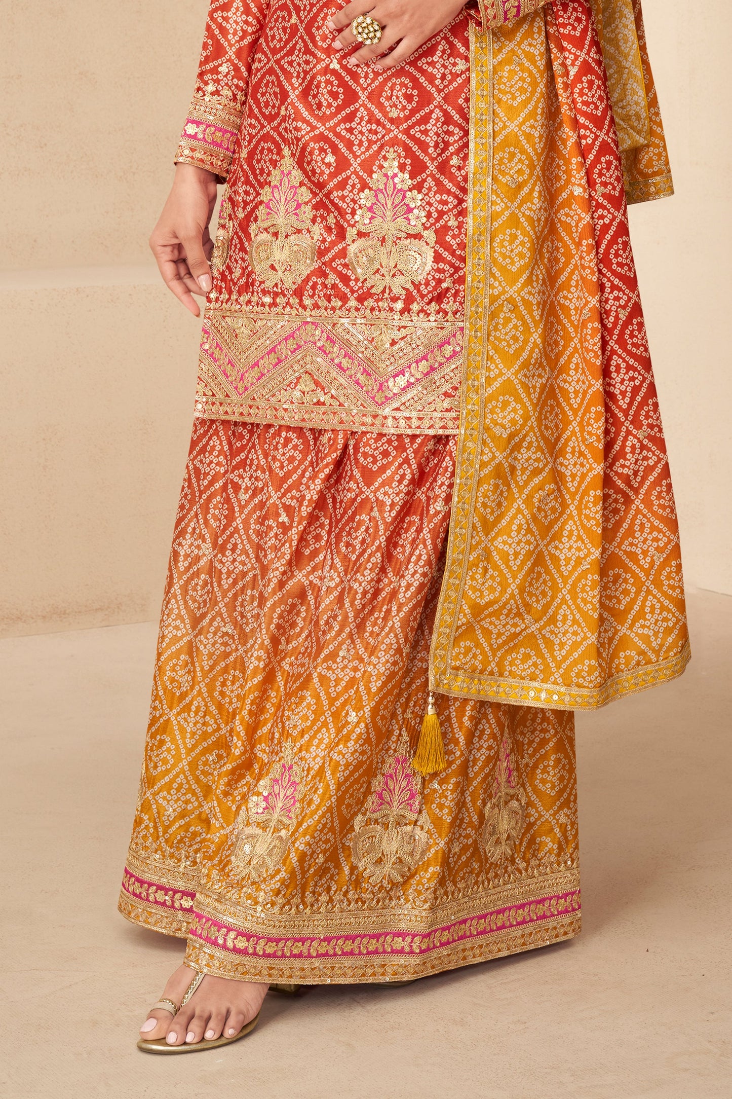 Red And Yellow Readymade Embroidered Chinon Suit-SAR10790_5_SareeButa.com