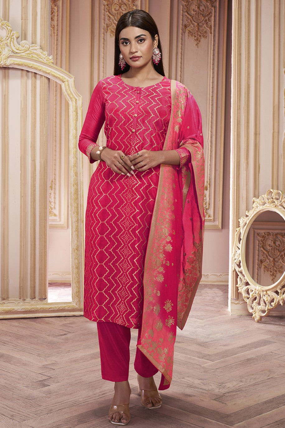 Red Dola Silk Readymade Salwar Suit-SS134_1_SareeButa.com