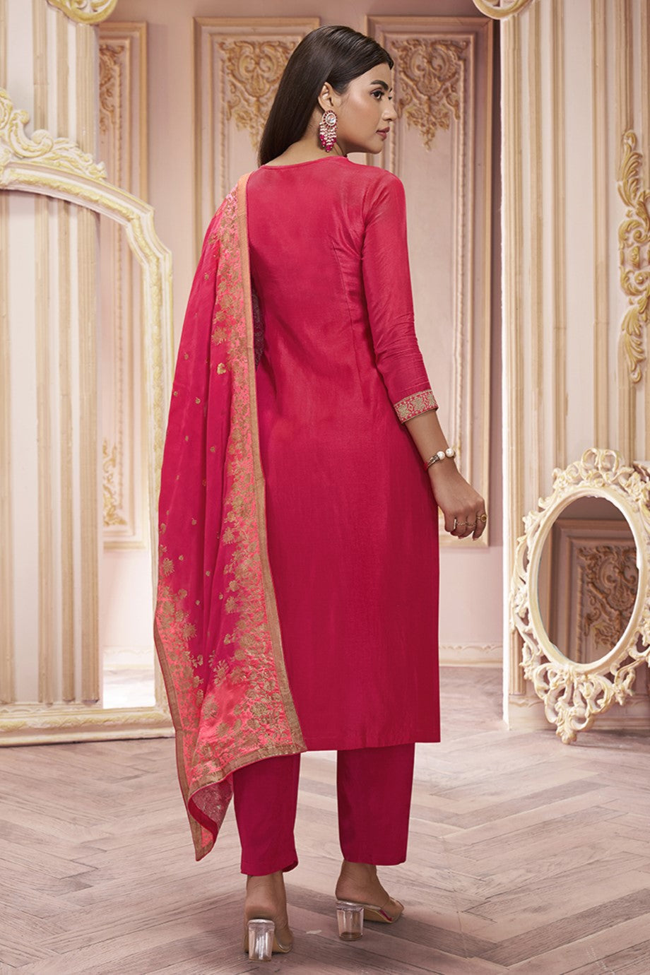 Red Dola Silk Readymade Salwar Suit-SS134_5_SareeButa.com