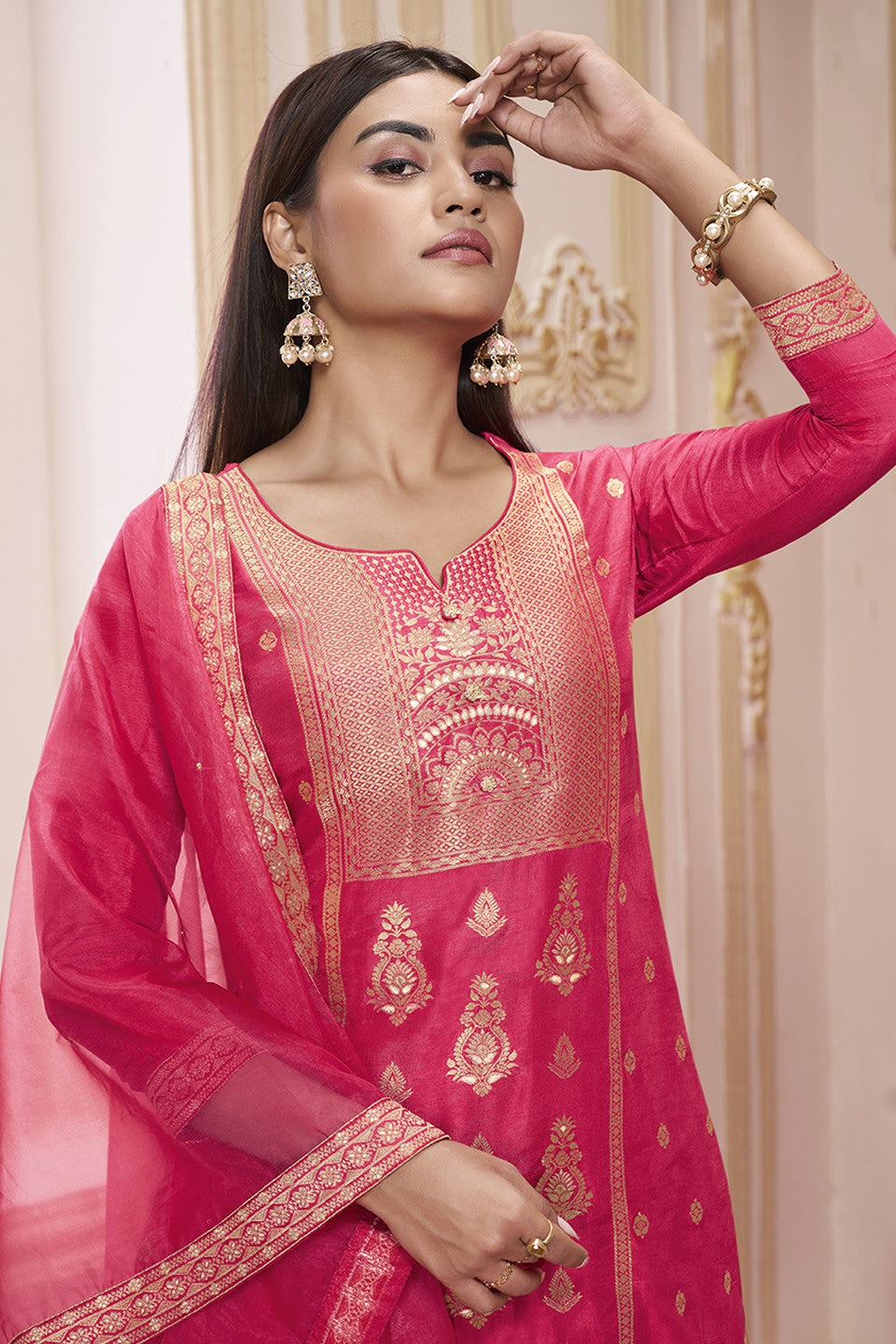 Red Dola Silk Readymade Salwar Suit-SS138_3_SareeButa.com