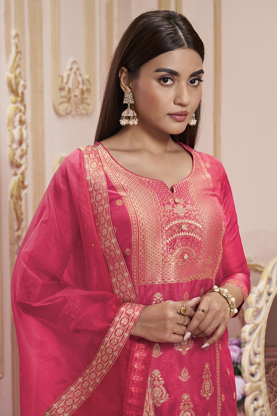 Red Dola Silk Readymade Salwar Suit-SS138_4_SareeButa.com