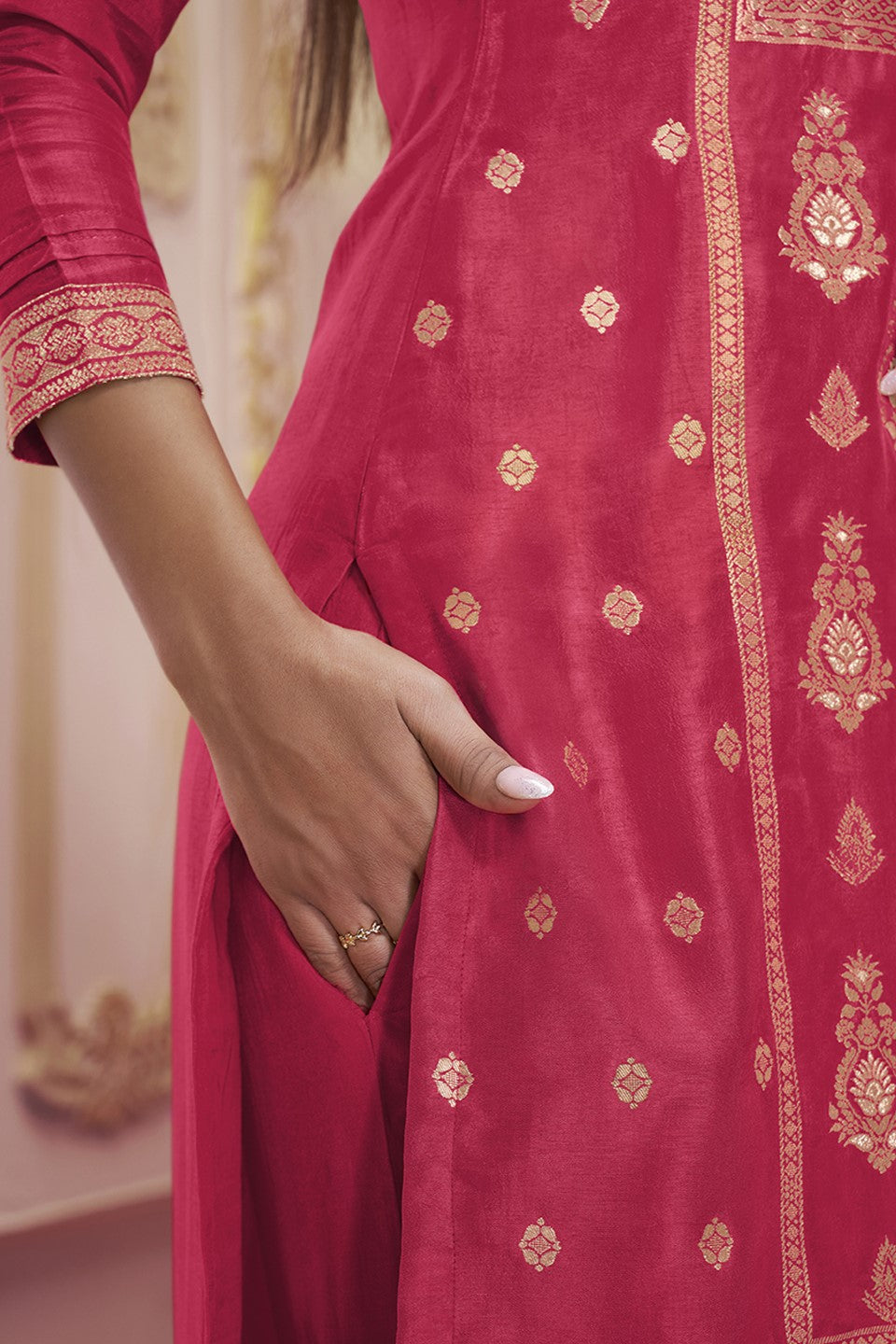 Red Dola Silk Readymade Salwar Suit-SS138_5_SareeButa.com