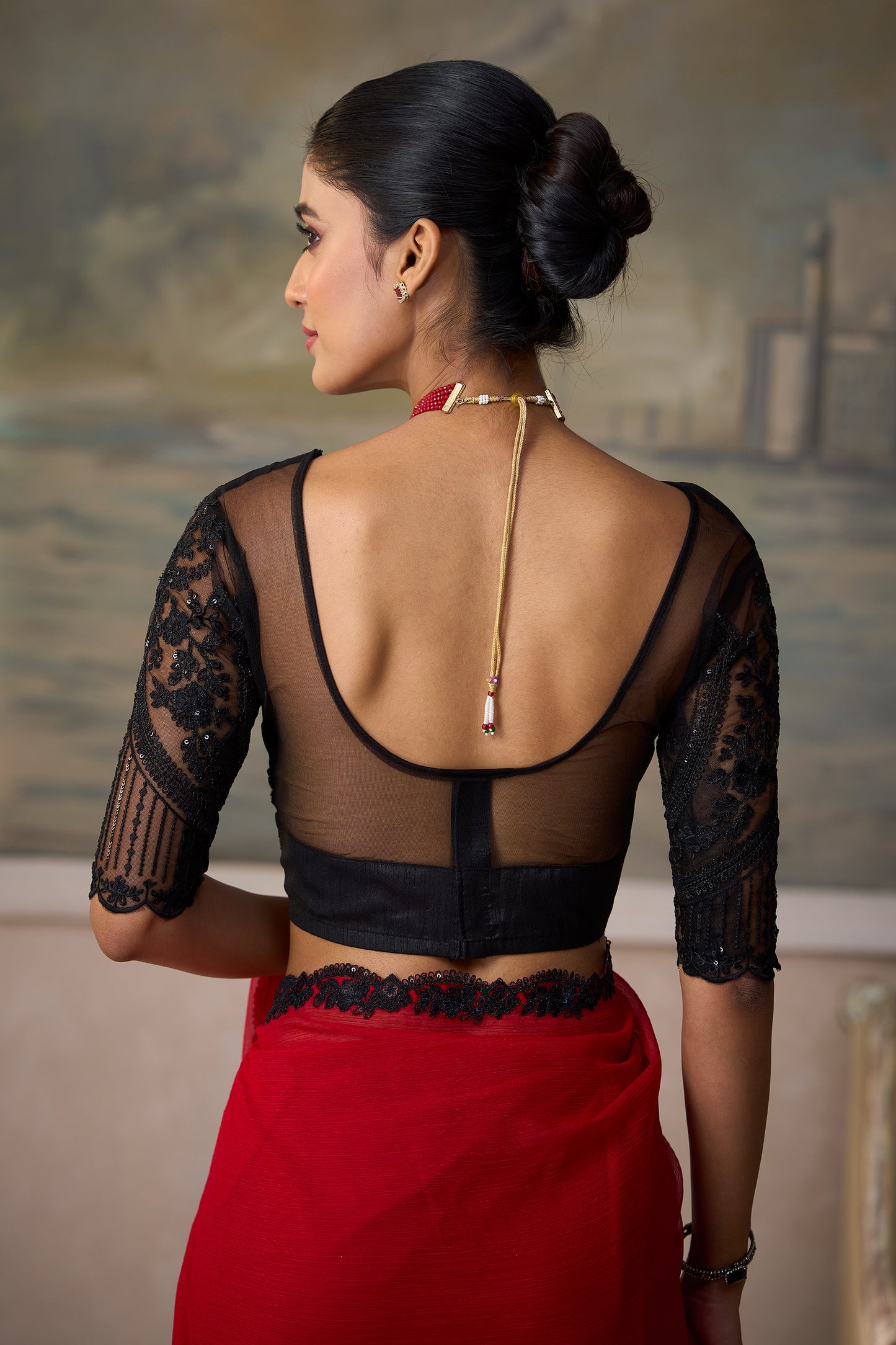 Red Embroidered Chiffon Saree-SAR13181_4_SareeButa.com