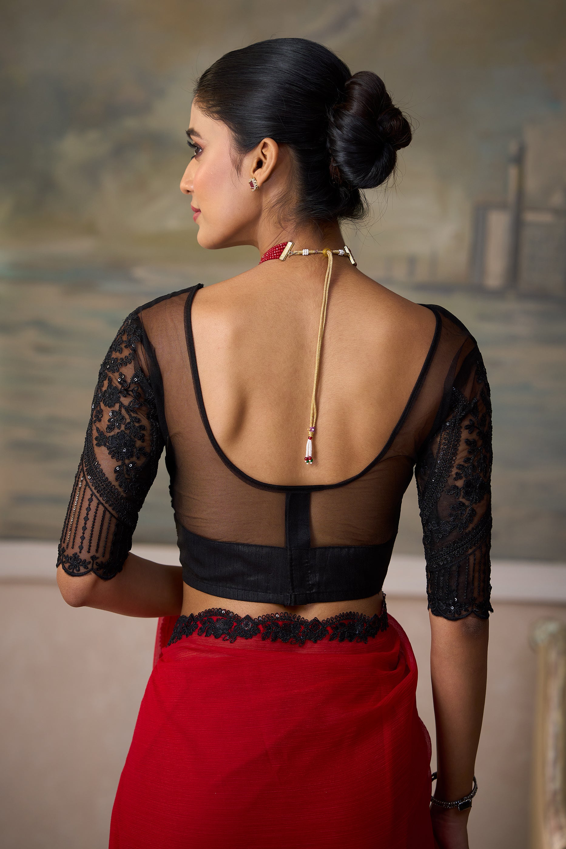 Red Embroidered Chiffon Saree-SAR13181_4_SareeButa.com