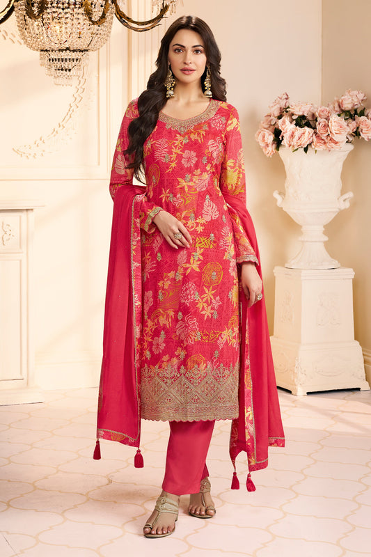 Red Embroidered Chinon Suit-SAR11512_1_SareeButa.com