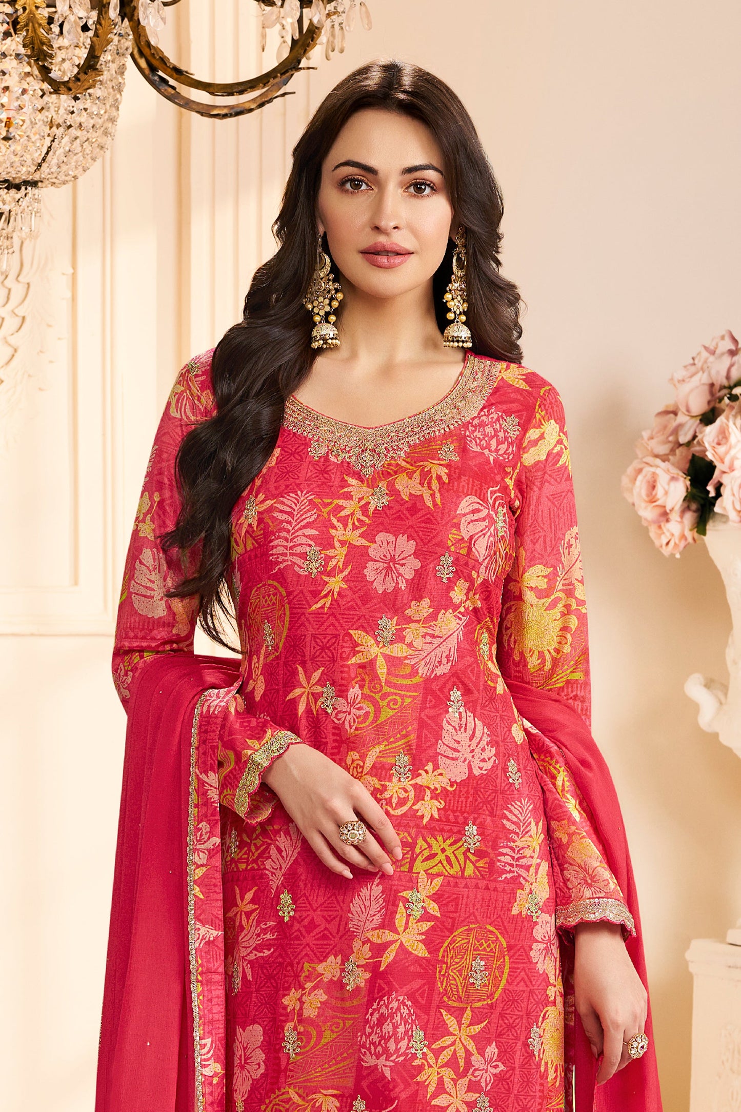 Red Embroidered Chinon Suit-SAR11512_4_SareeButa.com