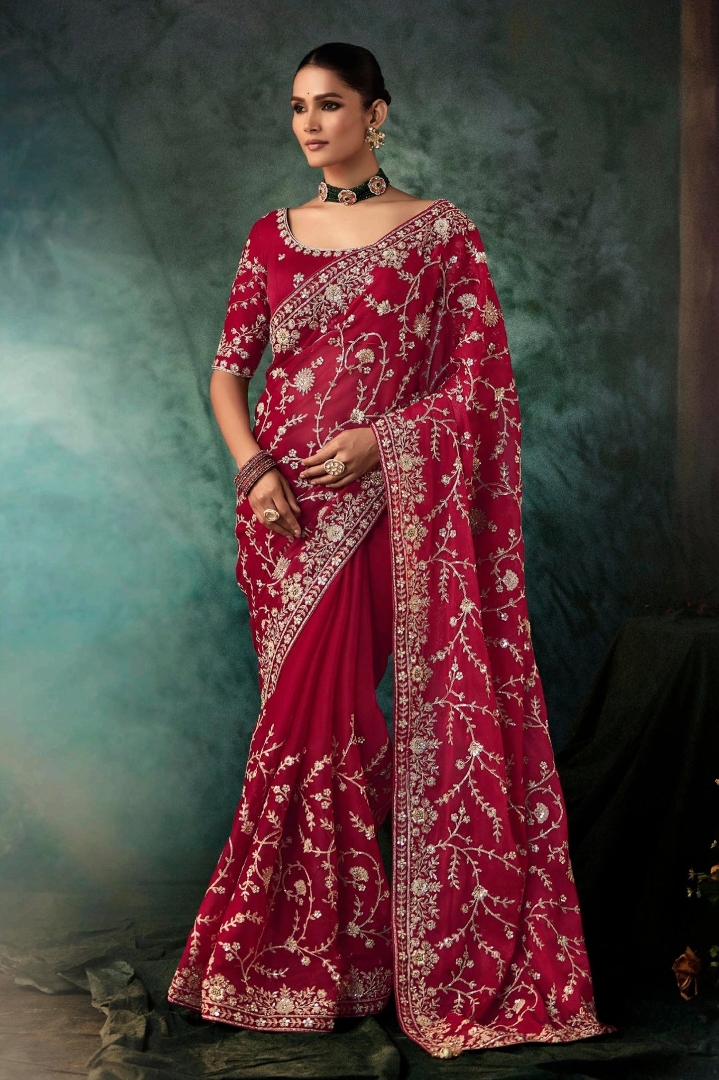 Red Embroidered Crepe Silk Saree-SAR11120_1_SareeButa.com