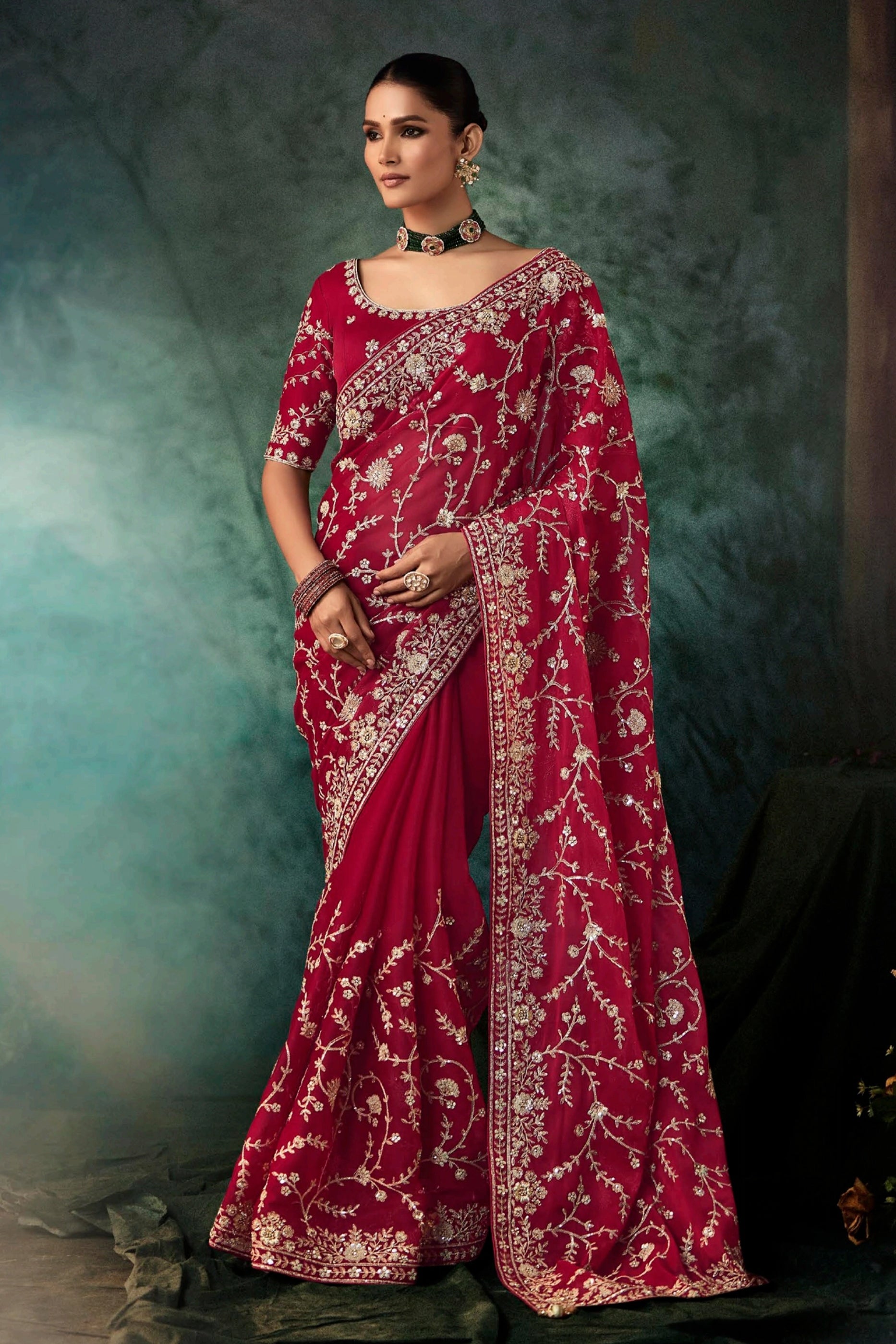 Red Embroidered Crepe Silk Saree-SAR11120_1_SareeButa.com
