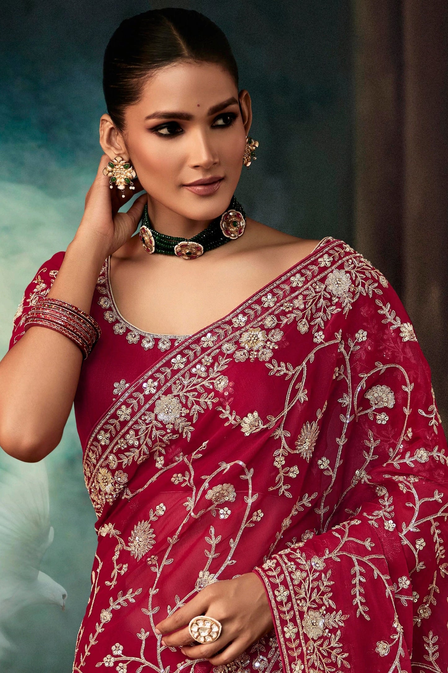 Red Embroidered Crepe Silk Saree-SAR11120_2_SareeButa.com