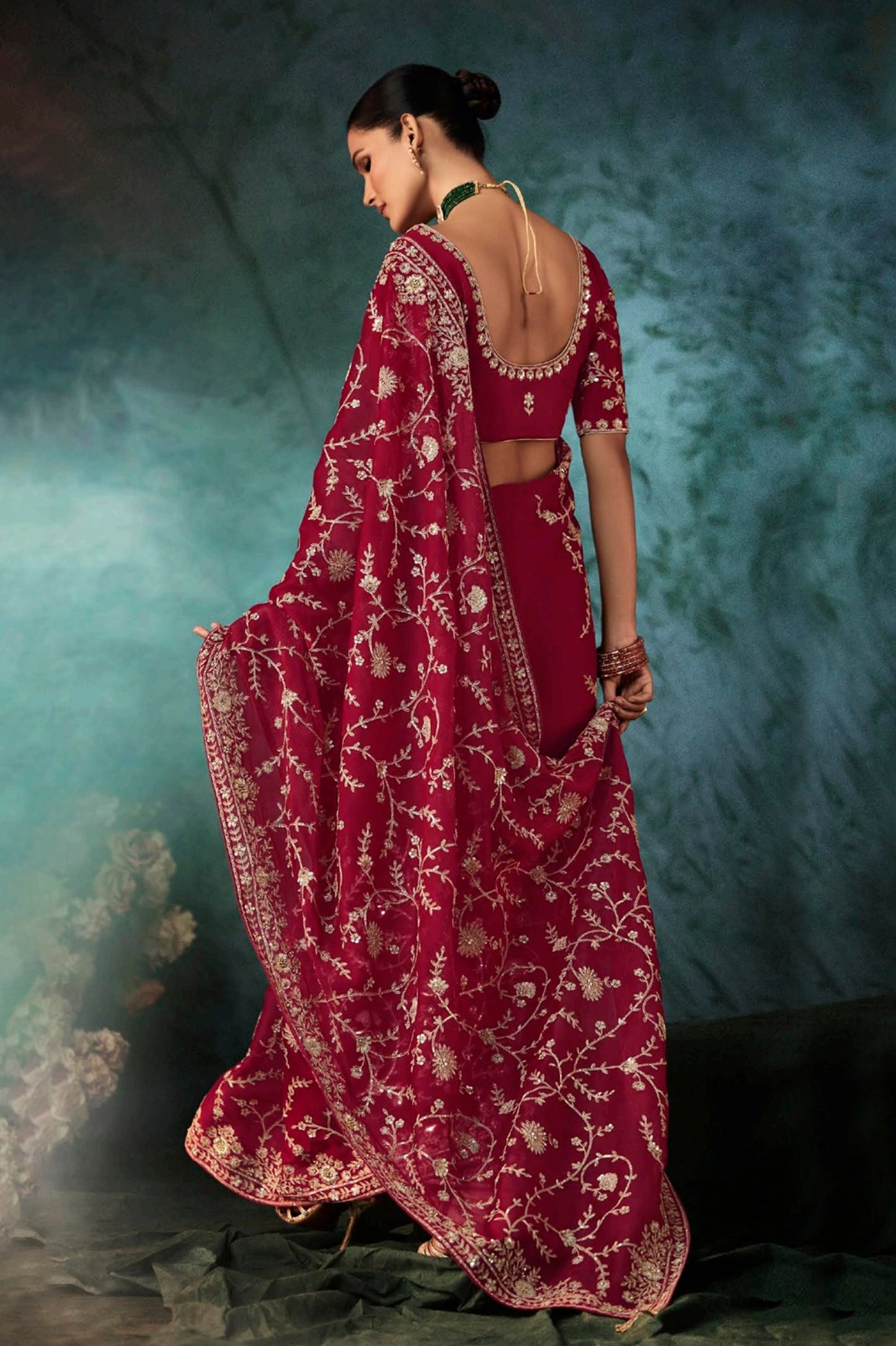 Red Embroidered Crepe Silk Saree-SAR11120_4_SareeButa.com