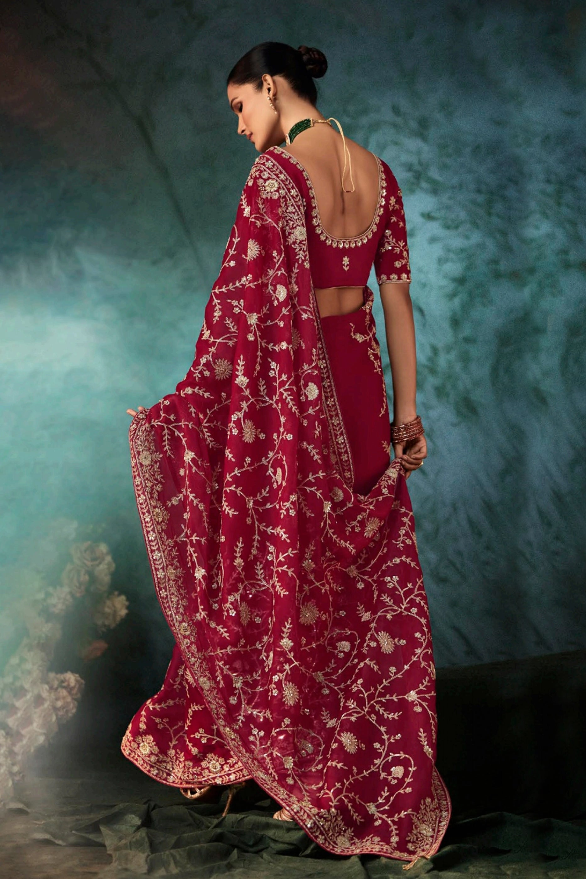 Red Embroidered Crepe Silk Saree-SAR11120_4_SareeButa.com