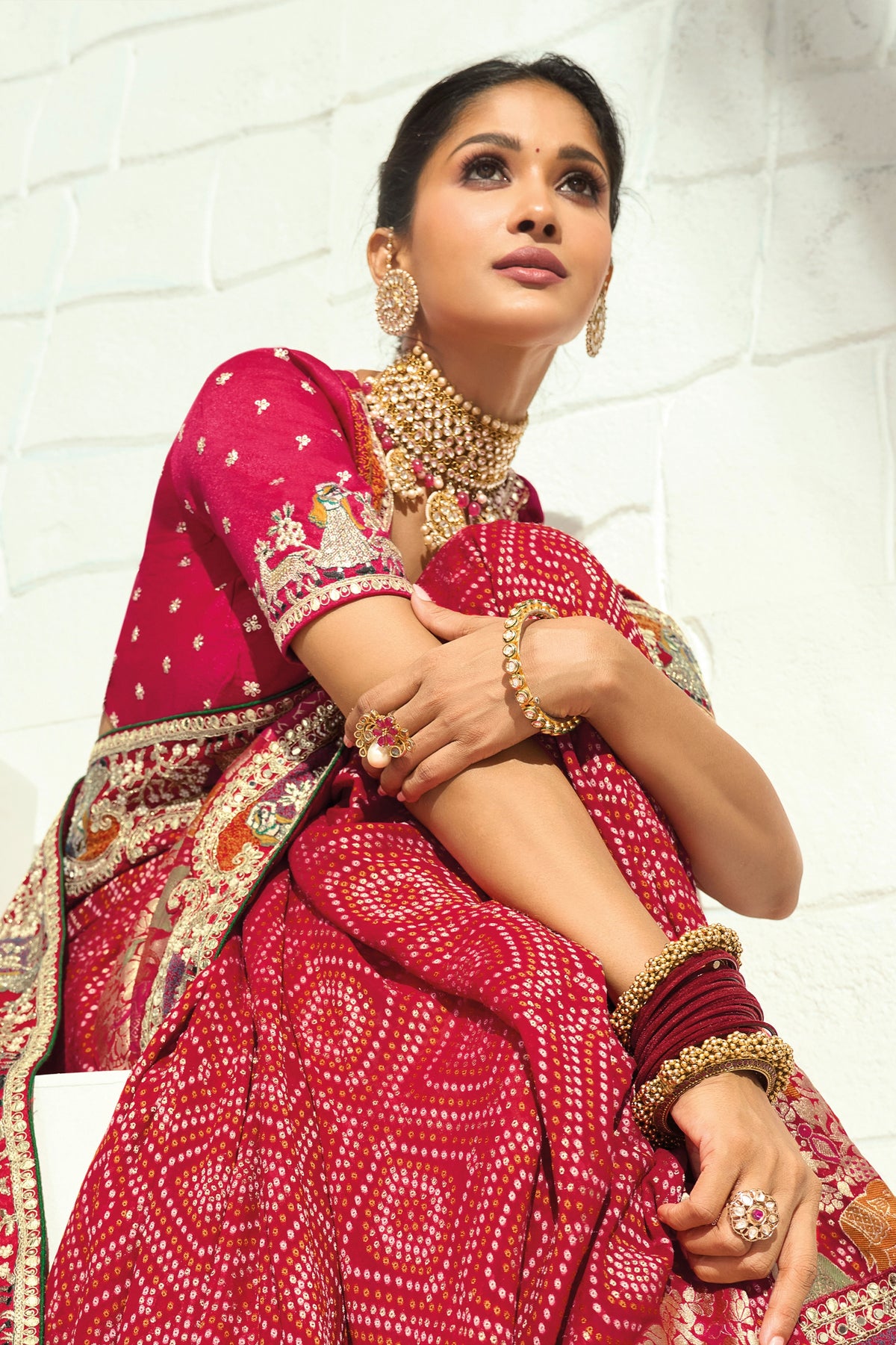 Red Embroidered Georgette Bandhej Saree-SAR13395_2_SareeButa.com