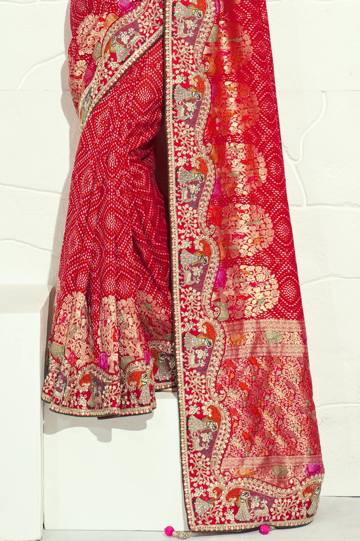 Red Embroidered Georgette Bandhej Saree-SAR13395_6_SareeButa.com