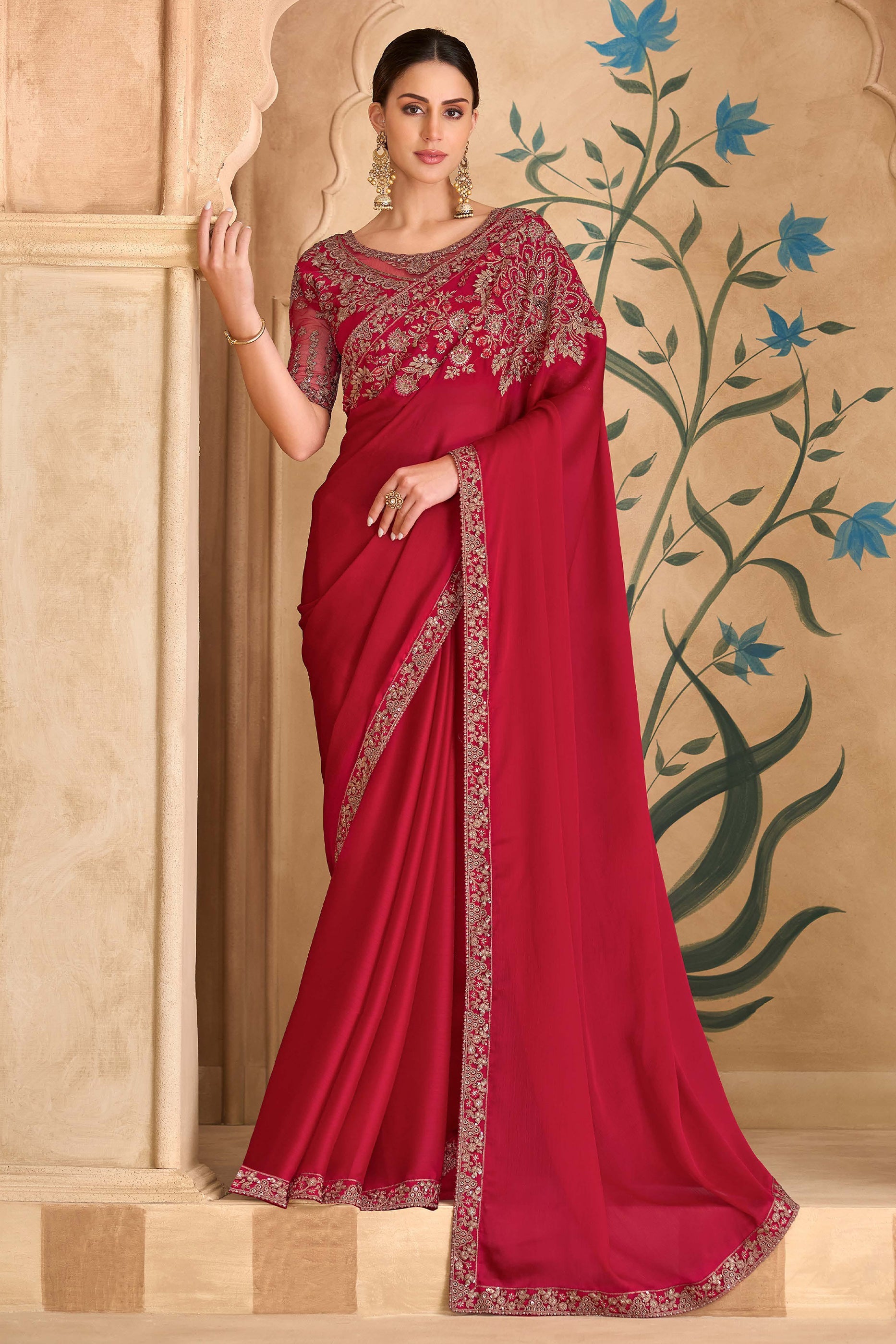 Red Embroidered Georgette Saree-SAR11701_1_SareeButa.com
