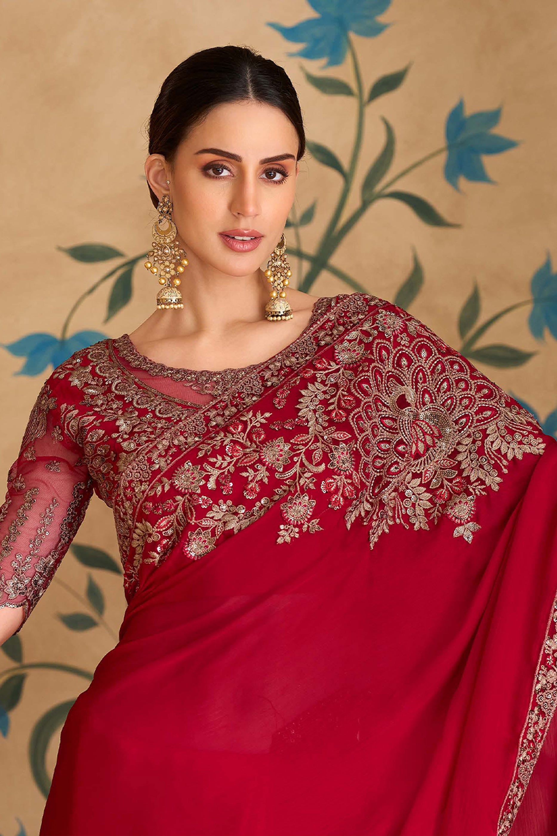 Red Embroidered Georgette Saree-SAR11701_2_SareeButa.com