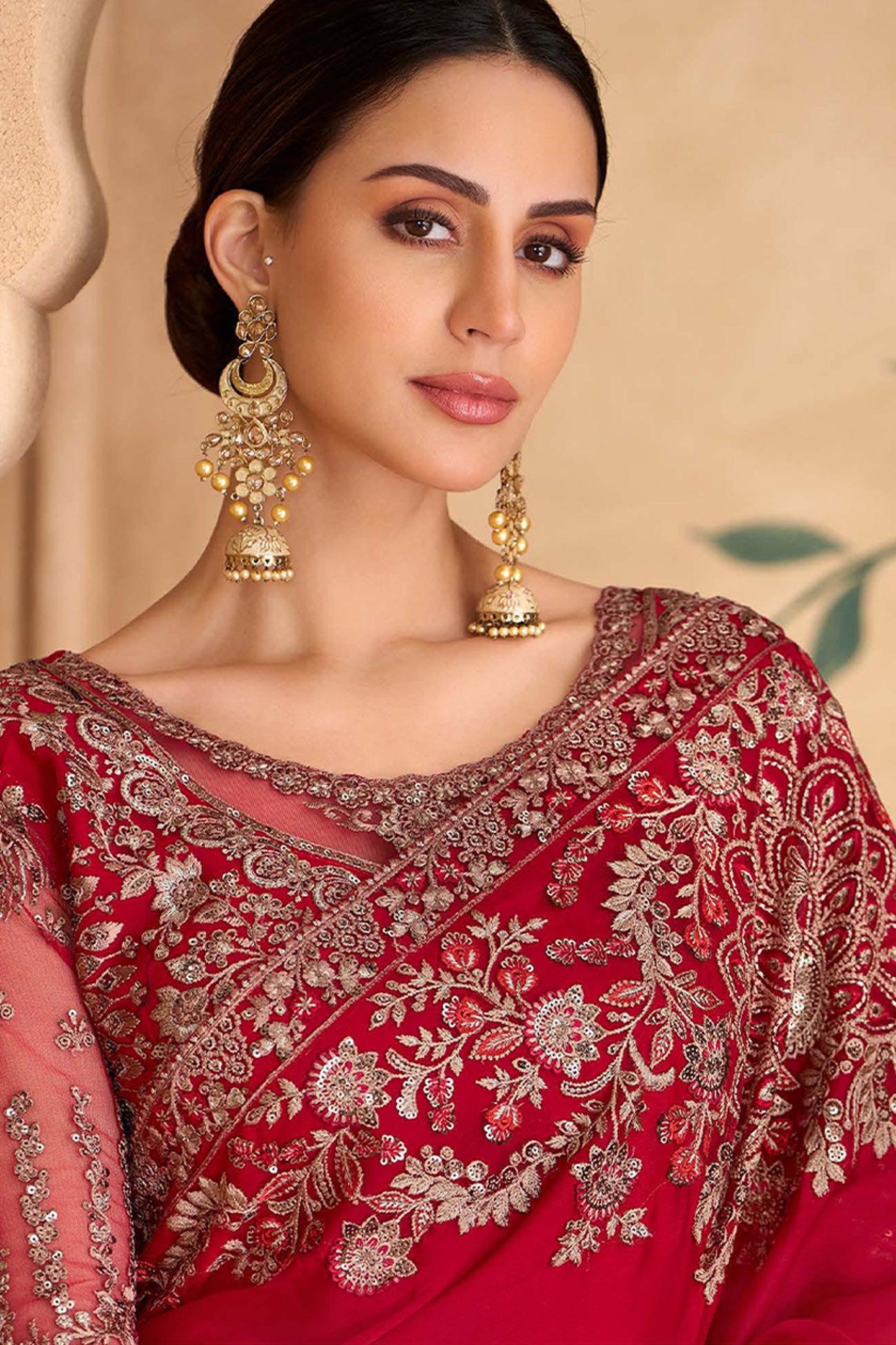 Red Embroidered Georgette Saree-SAR11701_3_SareeButa.com