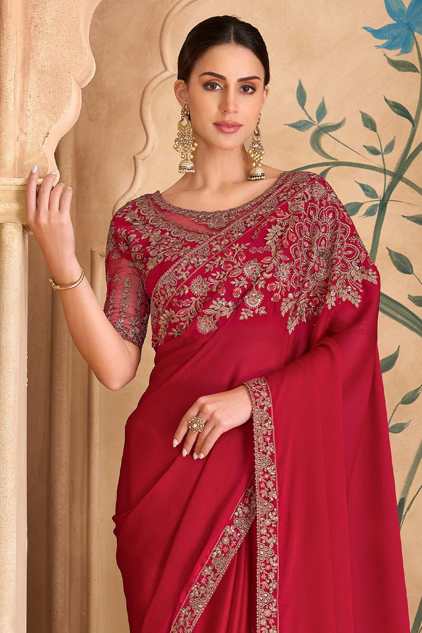 Red Embroidered Georgette Saree-SAR11701_4_SareeButa.com