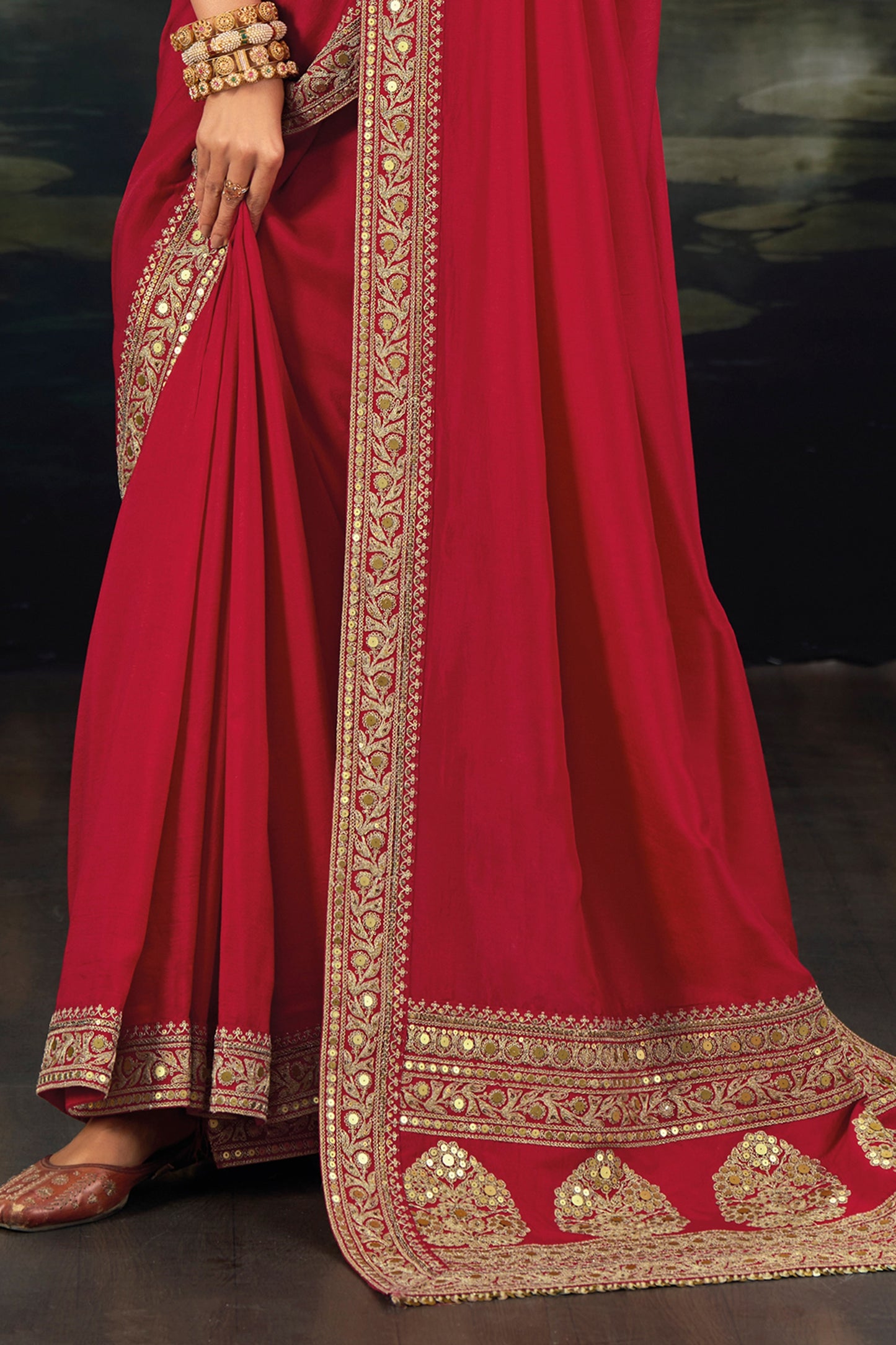 Red Embroidered Munga Silk Saree-SAR12275_3_SareeButa.com