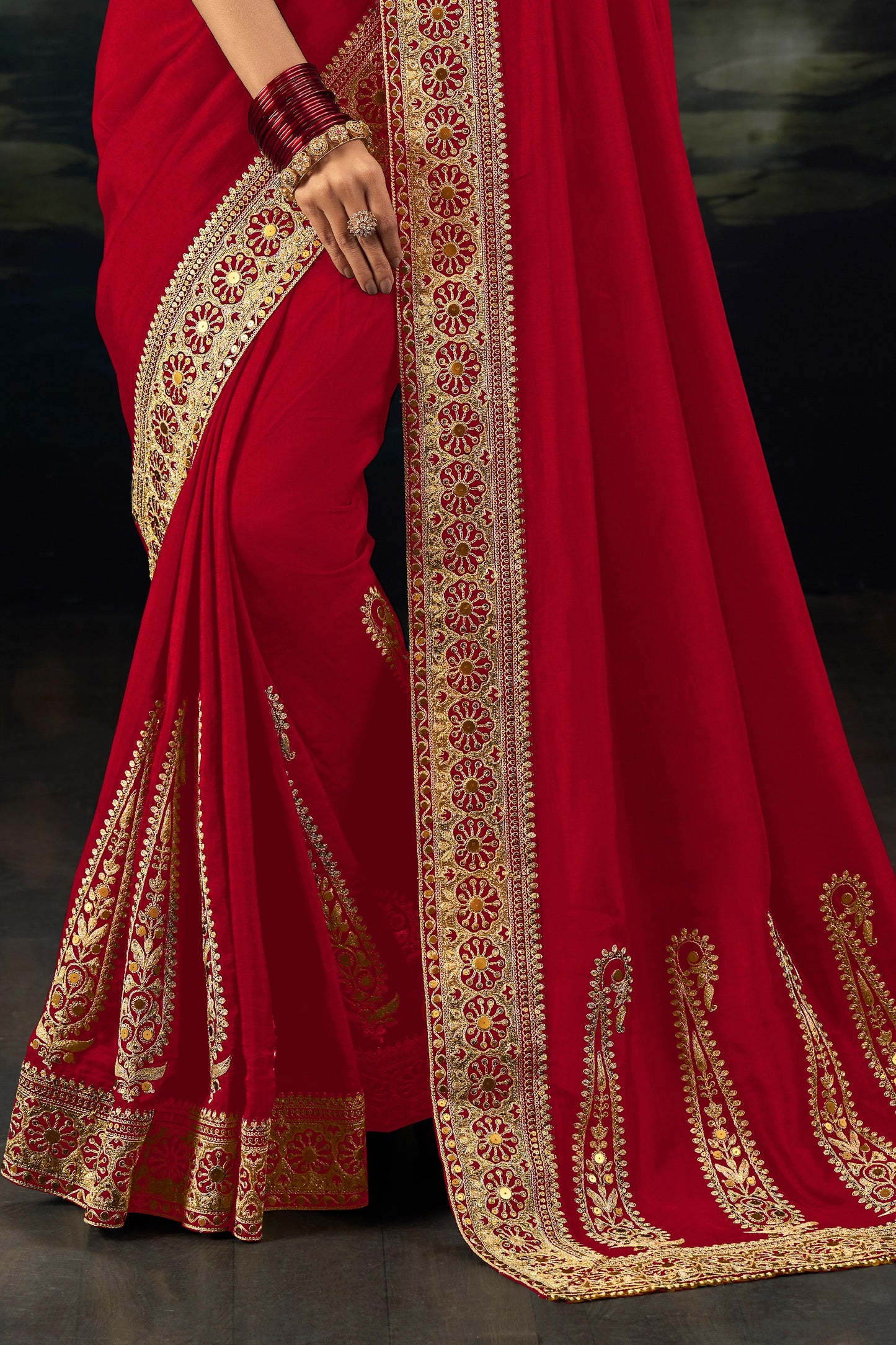 Red Embroidered Munga Silk Saree-SAR12283_3_SareeButa.com