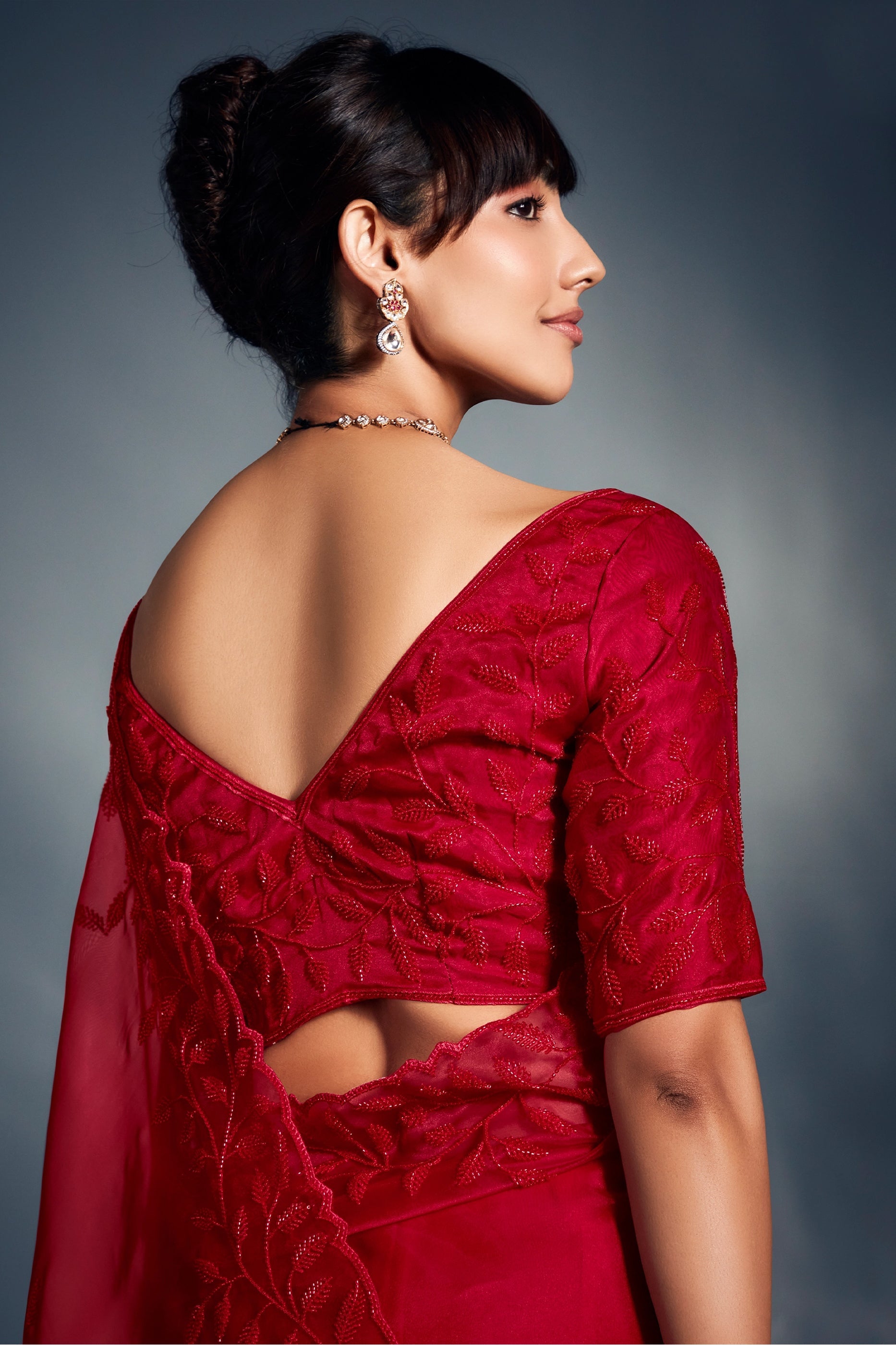 Red Embroidered Organza Silk Saree-SAR10218_3_SareeButa.com