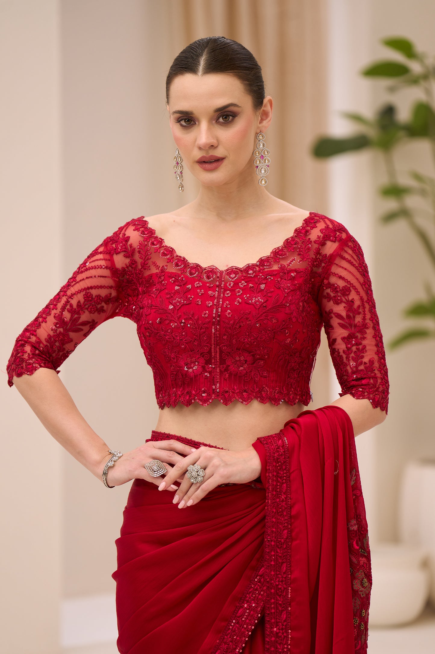 Red Embroidered Satin Chiffon Saree-SAR12434_3_SareeButa.com