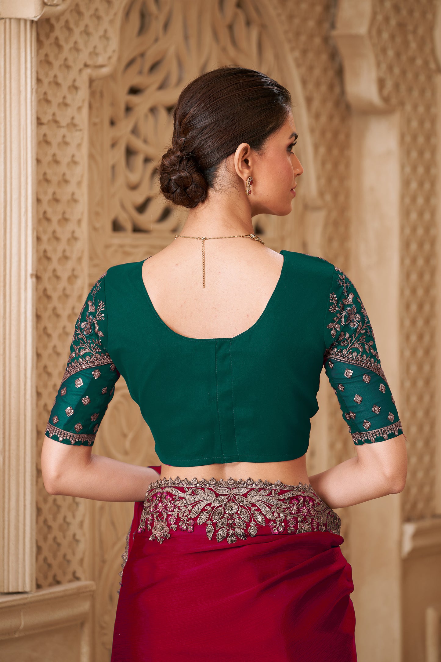 Red Embroidered Satin Georgette Saree-SAR12484_4_SareeButa.com